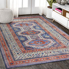 Kazak Vintage Blue Rust Oriental Rug-famerugs-2&#39;x3&#39; ft 60x90cm-fame