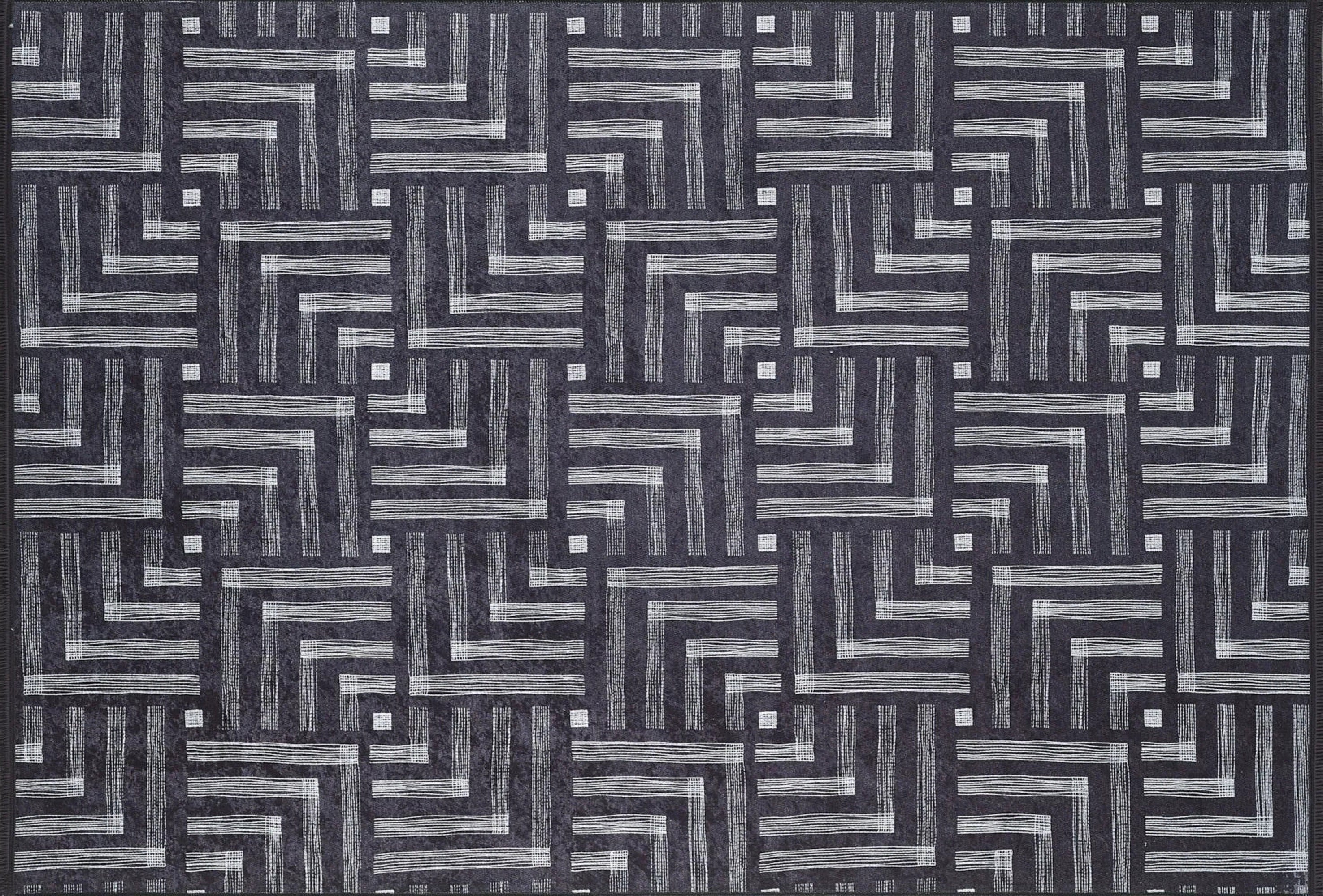 Kera Modern Black Illusion Art Rug-Fame Rugs-2'x3'ft 60x90cm-Black-fame