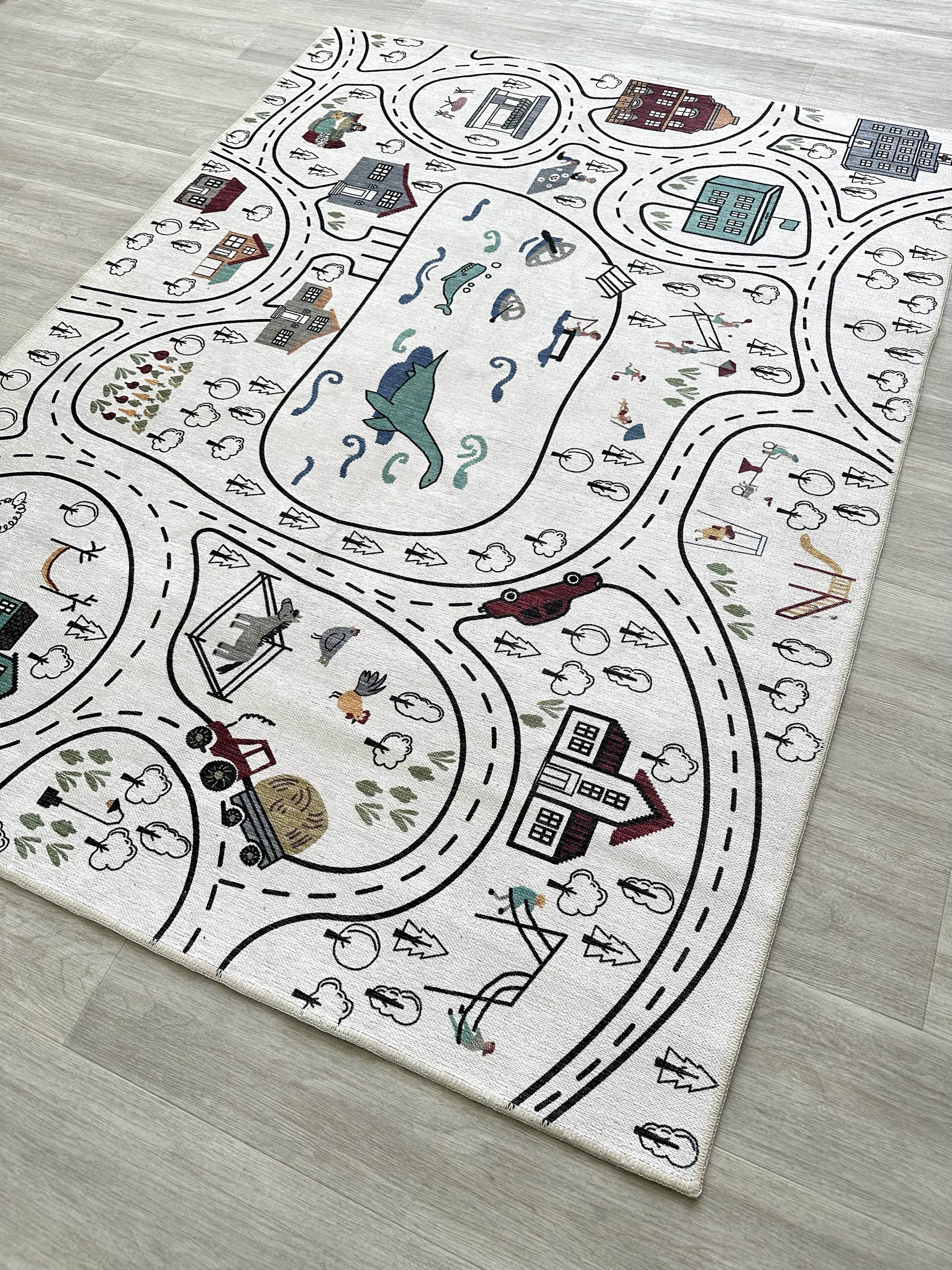 Kids Play Mat, Modern Playroom Minimalist Nursery Rug Soft Playmat Activity Interactive Party Children Birthday Gift for Boy Girl Christmas Inactive-Kids rug-Fame Rugs-2'5x5' ft 80x150 cm-fame