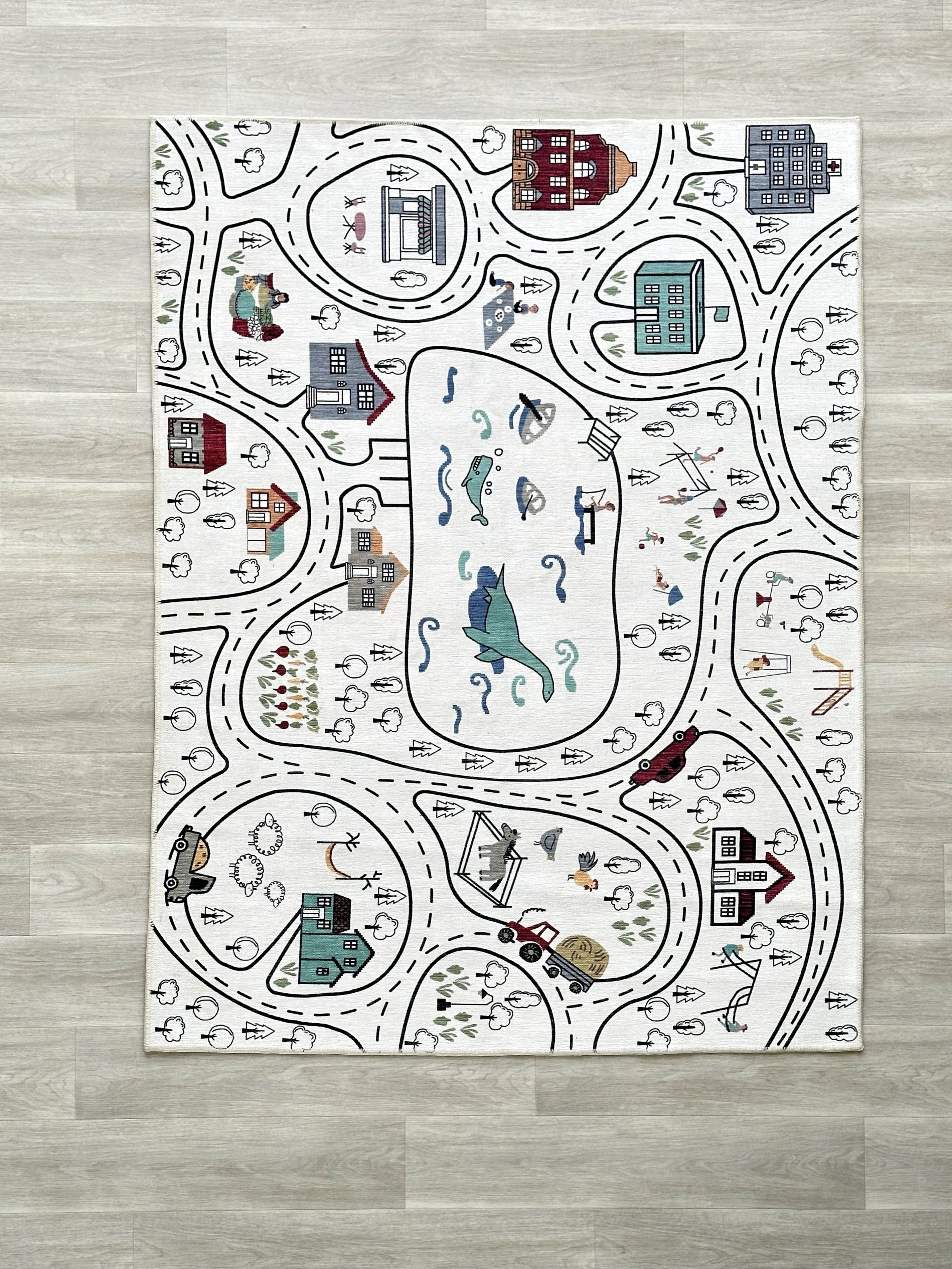 Kids Play Mat, Modern Playroom Minimalist Nursery Rug Soft Playmat Activity Interactive Party Children Birthday Gift for Boy Girl Christmas Inactive-Kids rug-Fame Rugs-2'5x5' ft 80x150 cm-fame