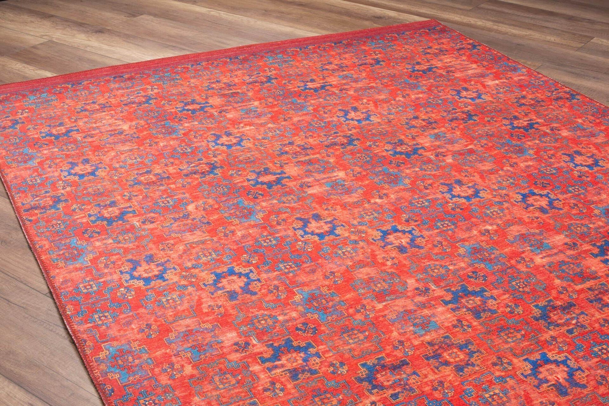 Kiraz Scandinavian Red Coral and Blue Rug-Rugs-Fame Rugs-2'x3' ft 60x90 cm-fame