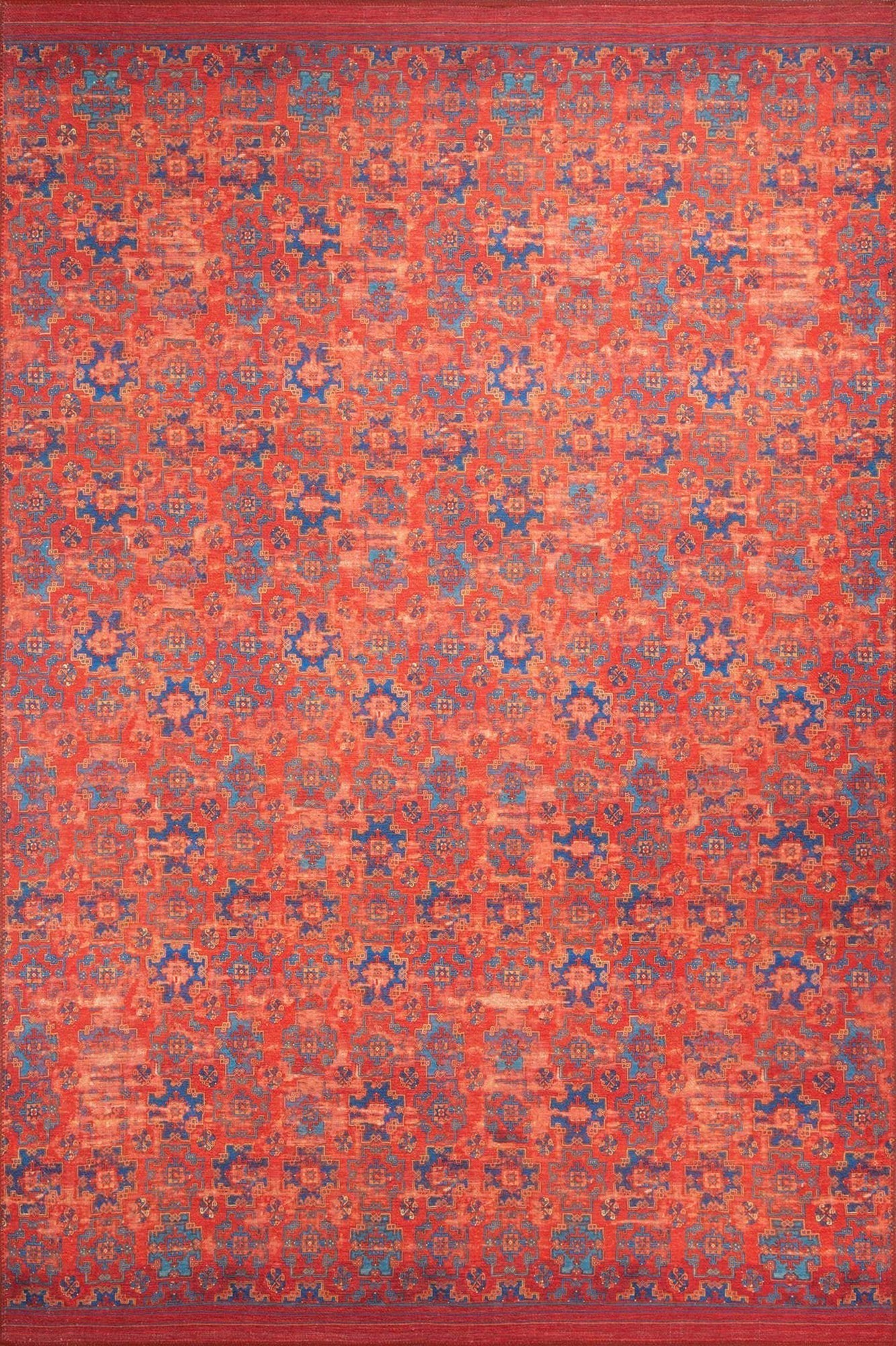 Kiraz Scandinavian Red Coral and Blue Rug-Rugs-Fame Rugs-2'x3' ft 60x90 cm-fame