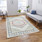 Kyra Green Pink Aesthetic Oushak Rug-Area Rugs-famerugs-2'x3' ft 60x90 cm-fame