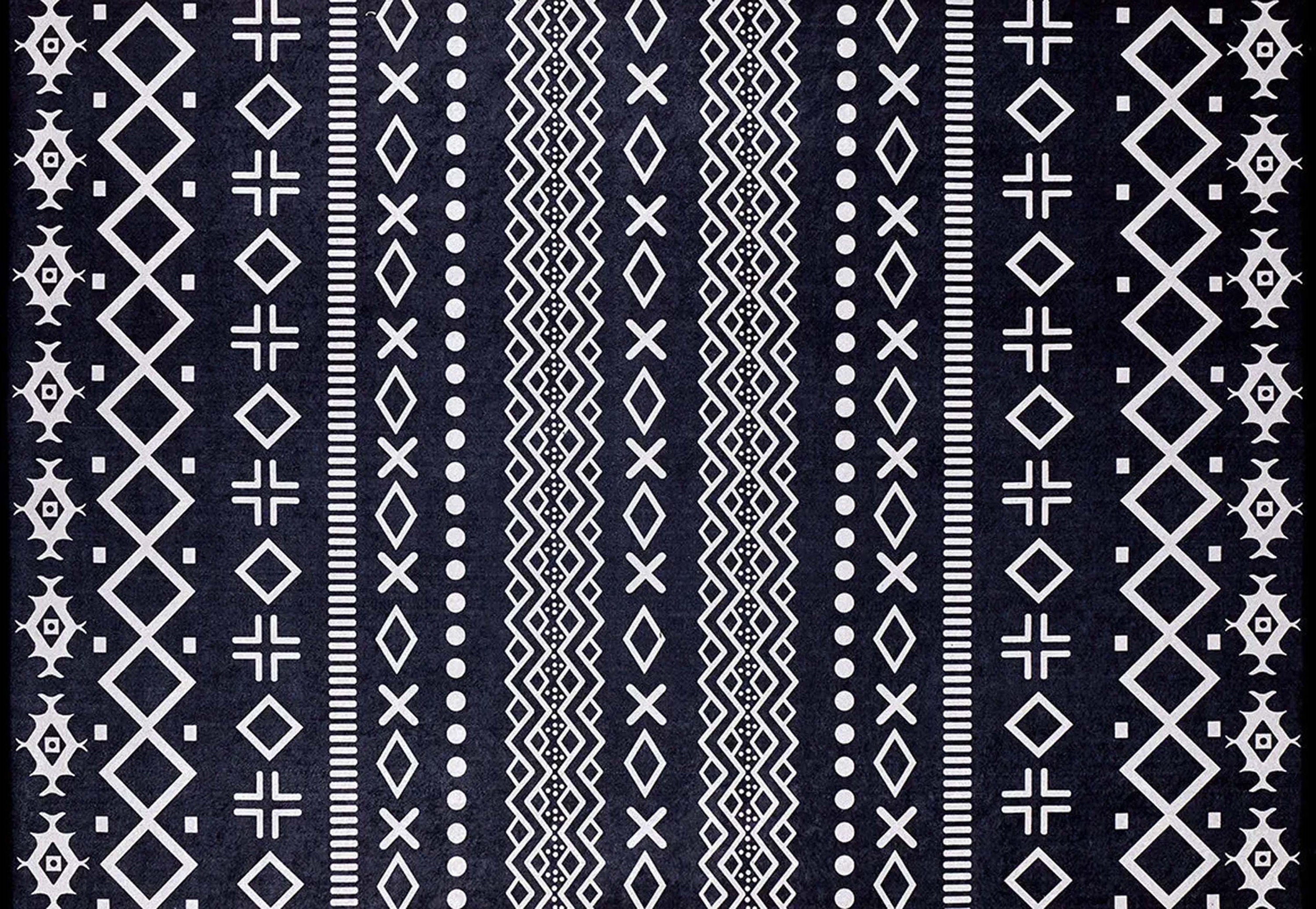 Lana Boho Aztec Black White Rug-Fame Rugs-2'x3'ft 60x90cm-Black-fame