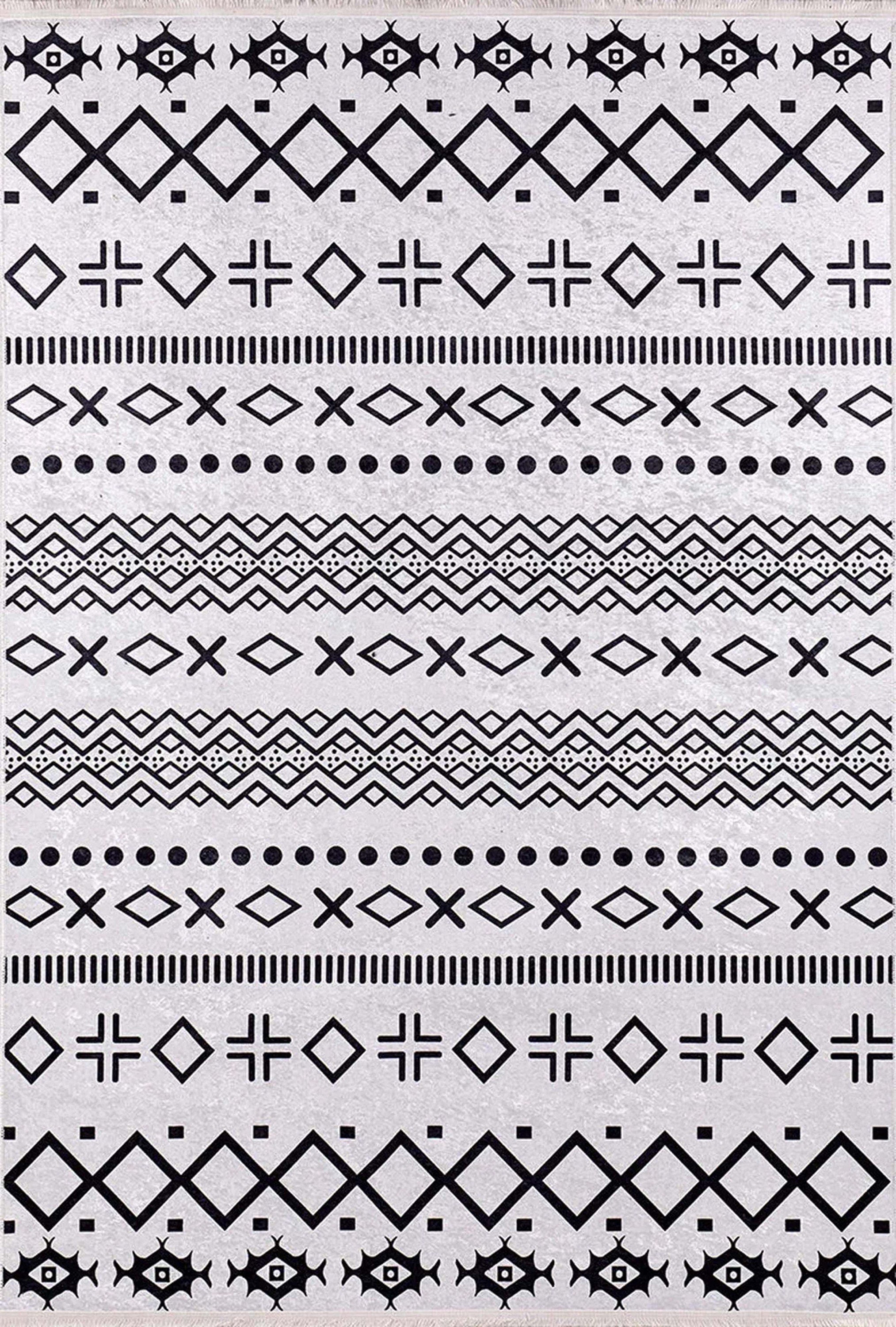 Lana Boho Aztec Black White Rug-Fame Rugs-2'x3'ft 60x90cm-Black-fame