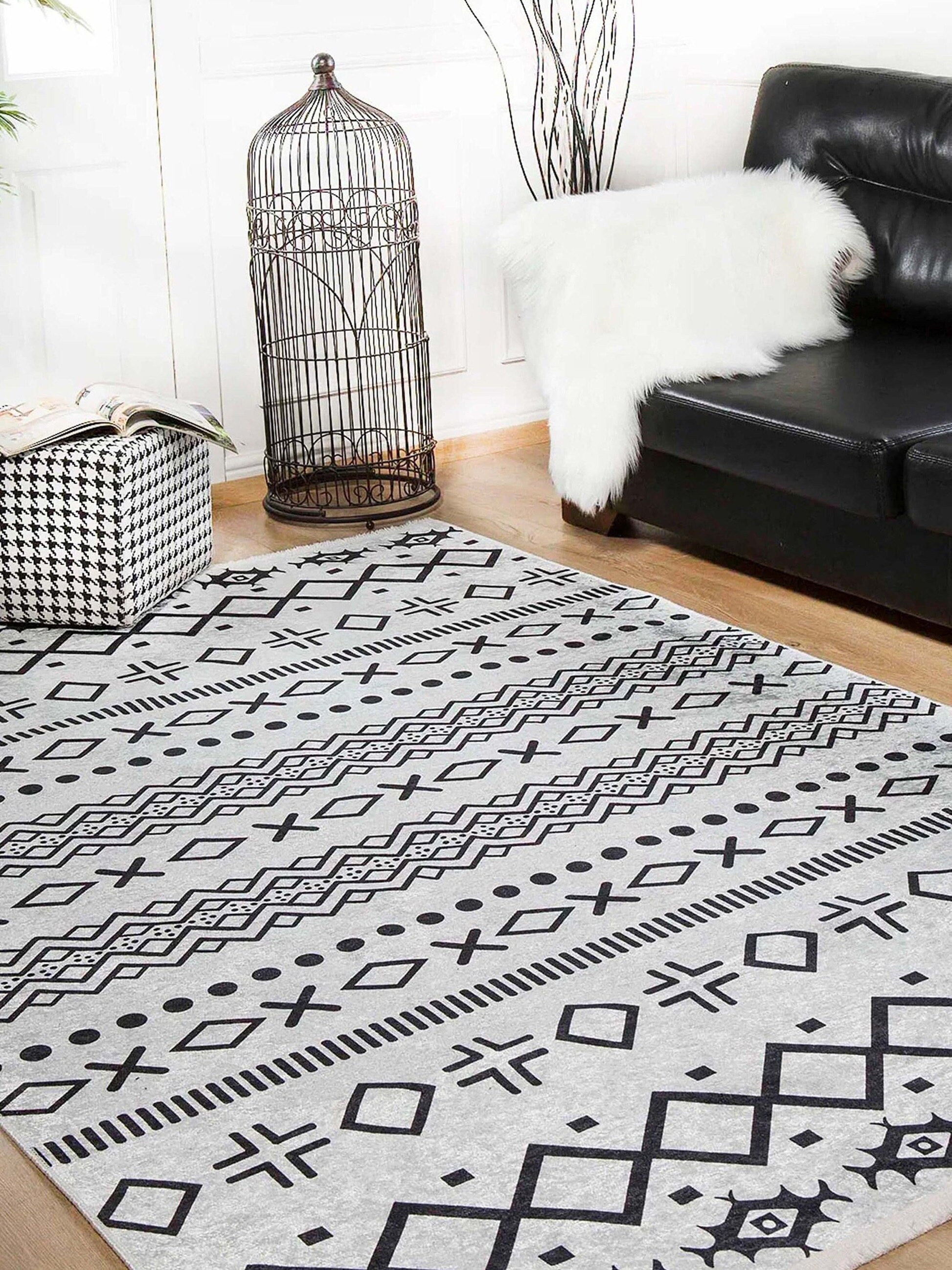 Lana Boho Aztec Black White Rug-Fame Rugs-2'x3'ft 60x90cm-Black-fame