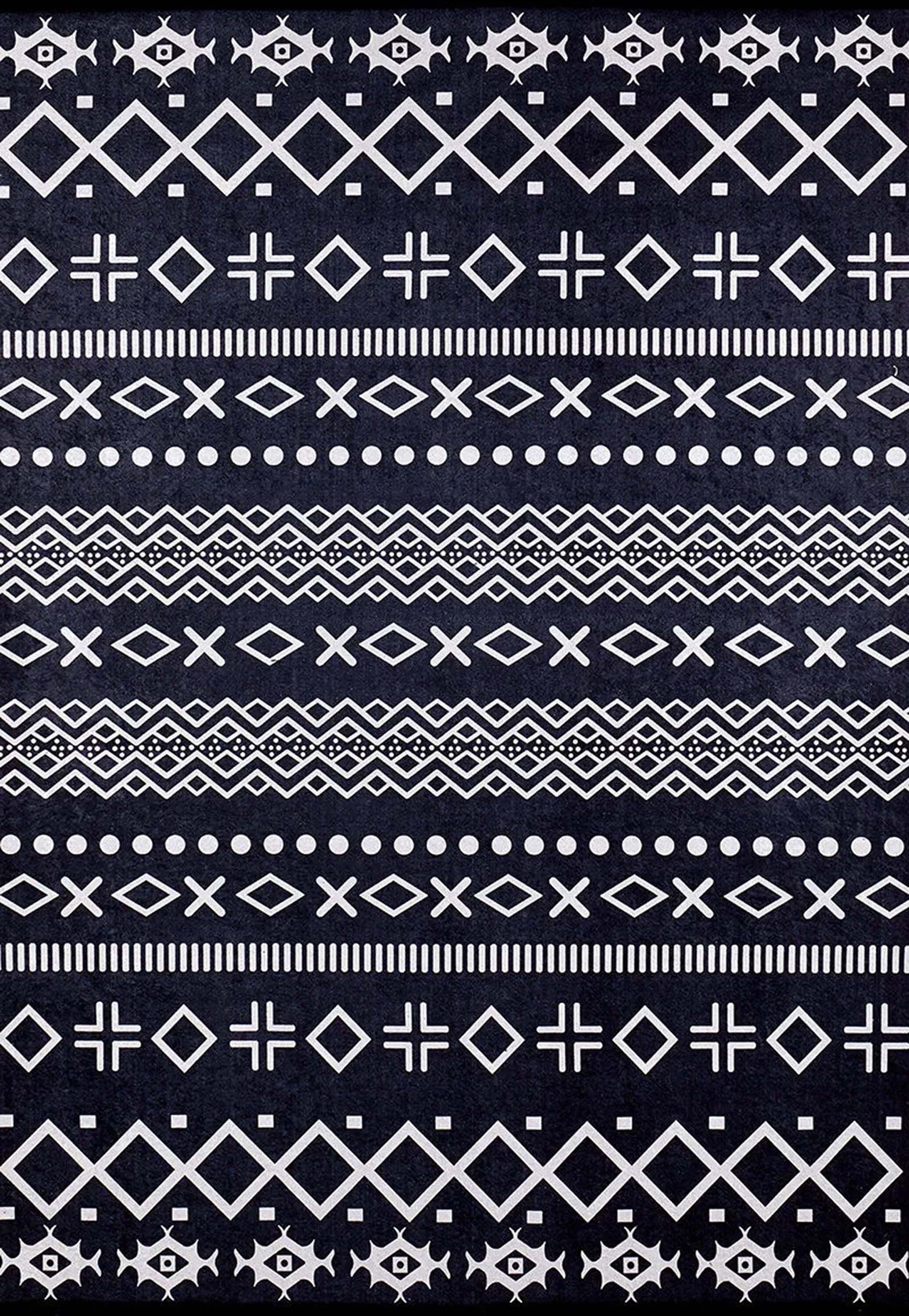 Lana Boho Aztec Black White Rug-Fame Rugs-2'x3'ft 60x90cm-Black-fame