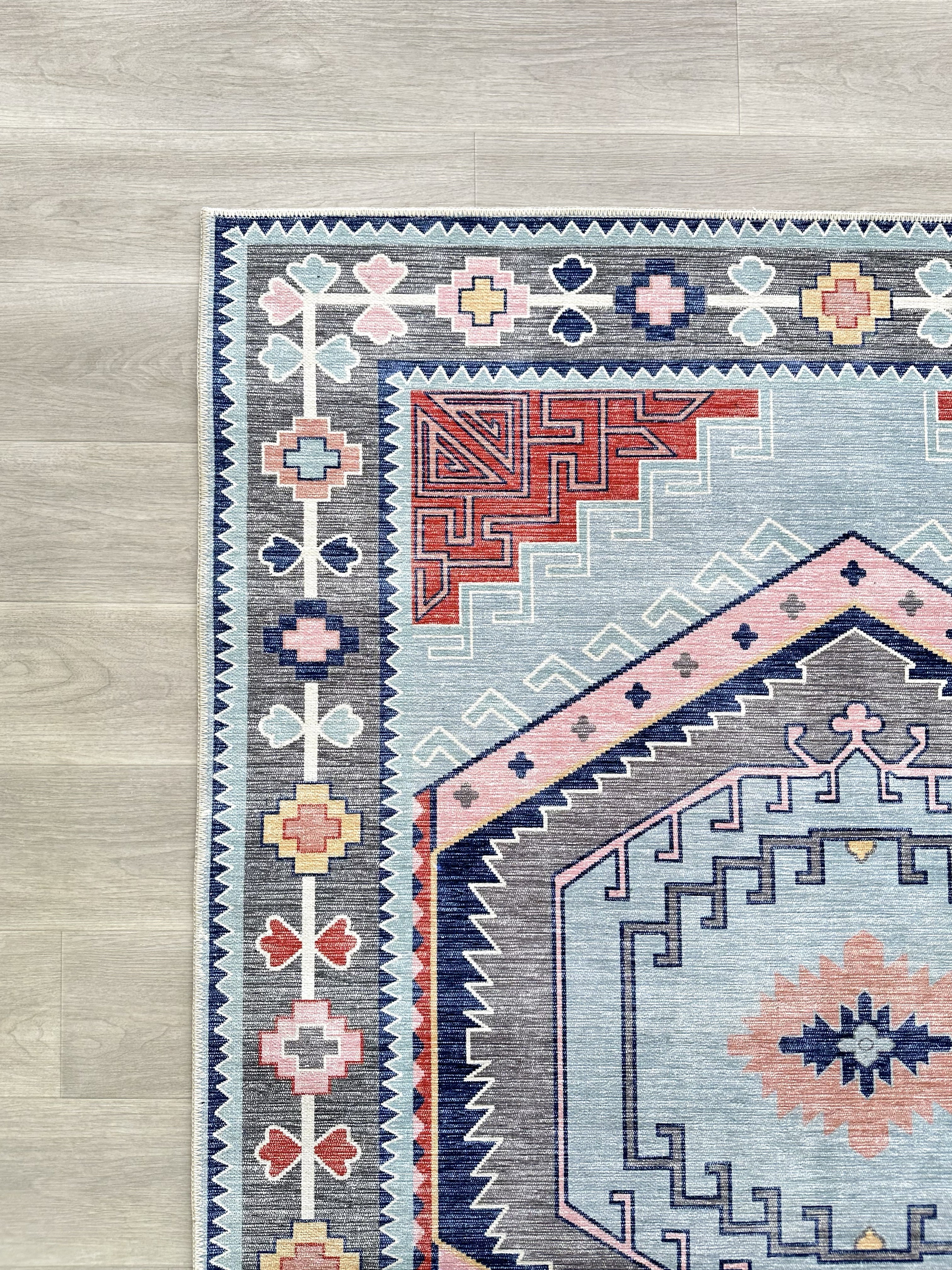 Leena Blue Colorful Aesthetic Oushak Rug-Area Rugs-famerugs-2'x3' ft 60x90 cm-fame