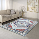 Leena Blue Colorful Aesthetic Oushak Rug-Area Rugs-famerugs-2'x3' ft 60x90 cm-fame