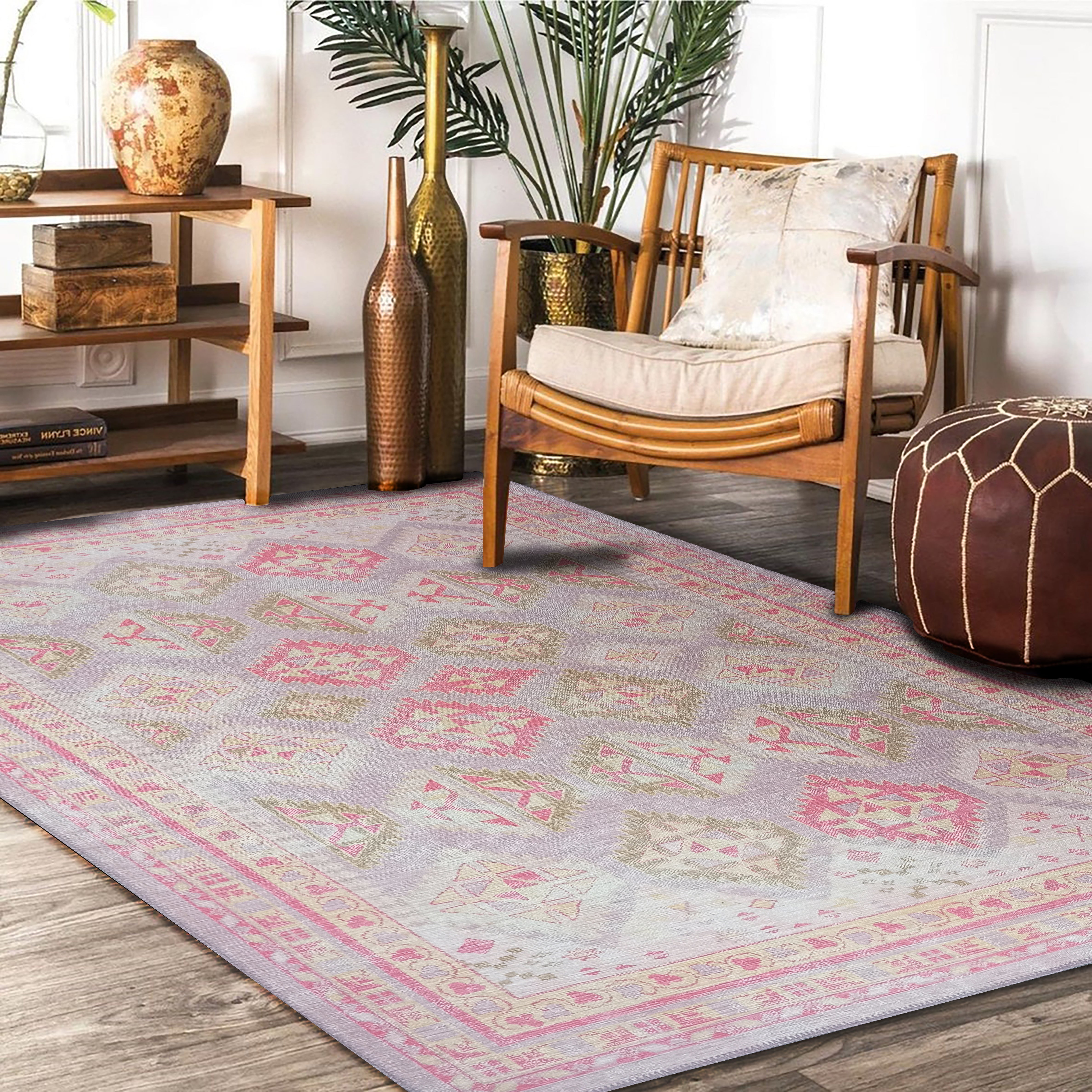 Lilac Purple Pink Herki Vintage Rug-famerugs-2&#39;x3&#39; ft 60x90cm-fame