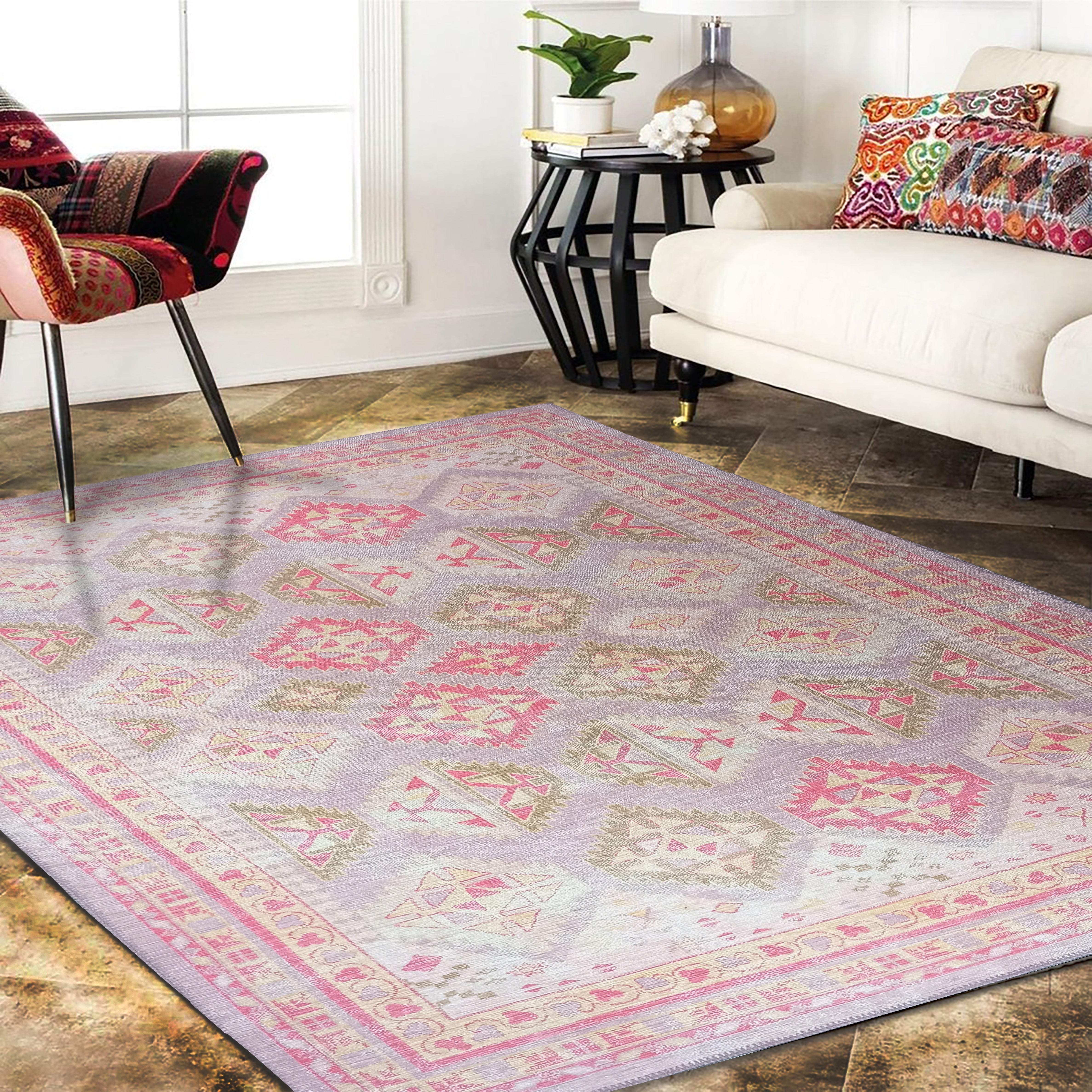 Lilac Purple Pink Herki Vintage Rug-famerugs-2&#39;x3&#39; ft 60x90cm-fame