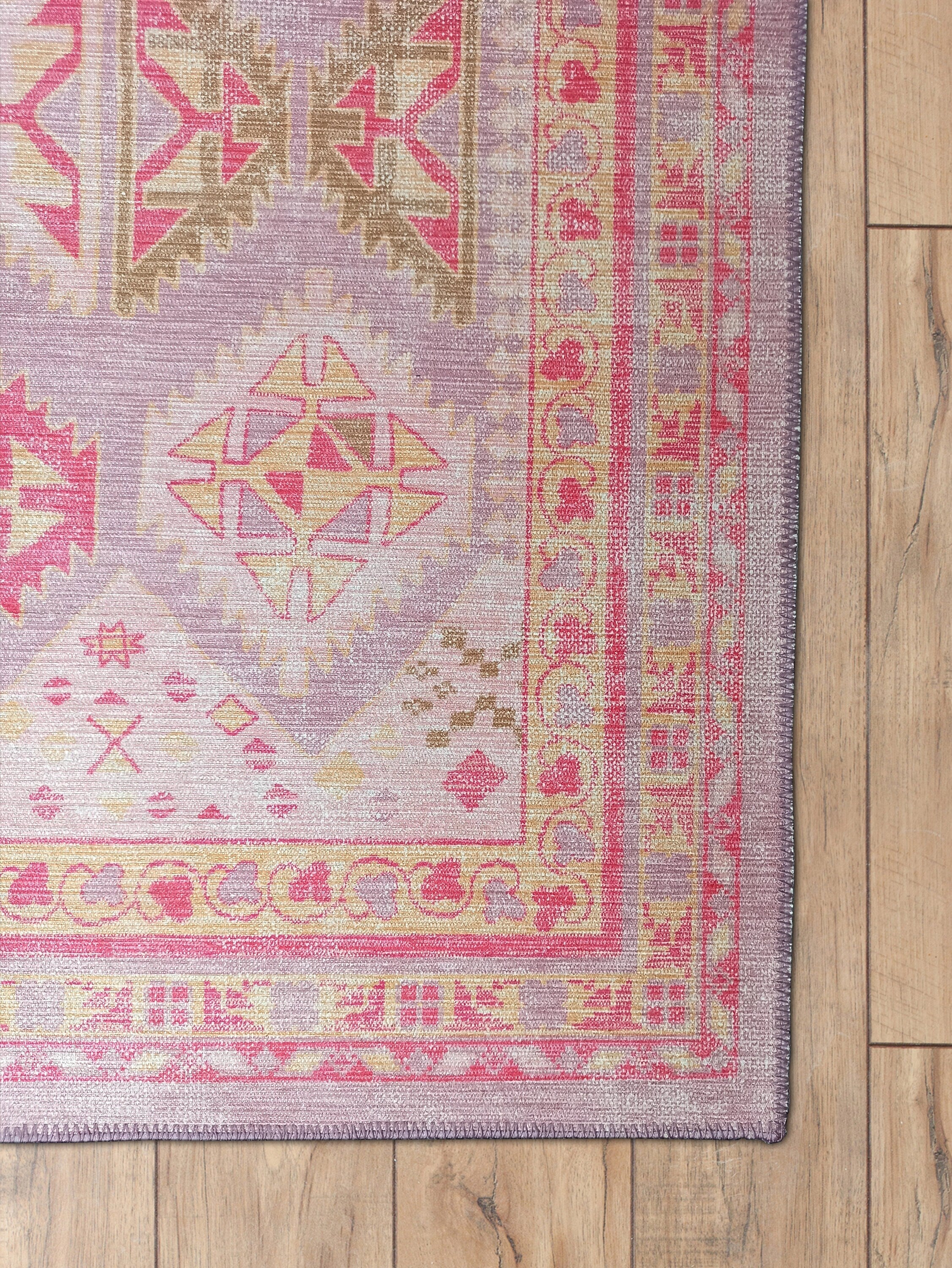 Lilac Purple Pink Herki Vintage Rug-famerugs-2&#39;x3&#39; ft 60x90cm-fame