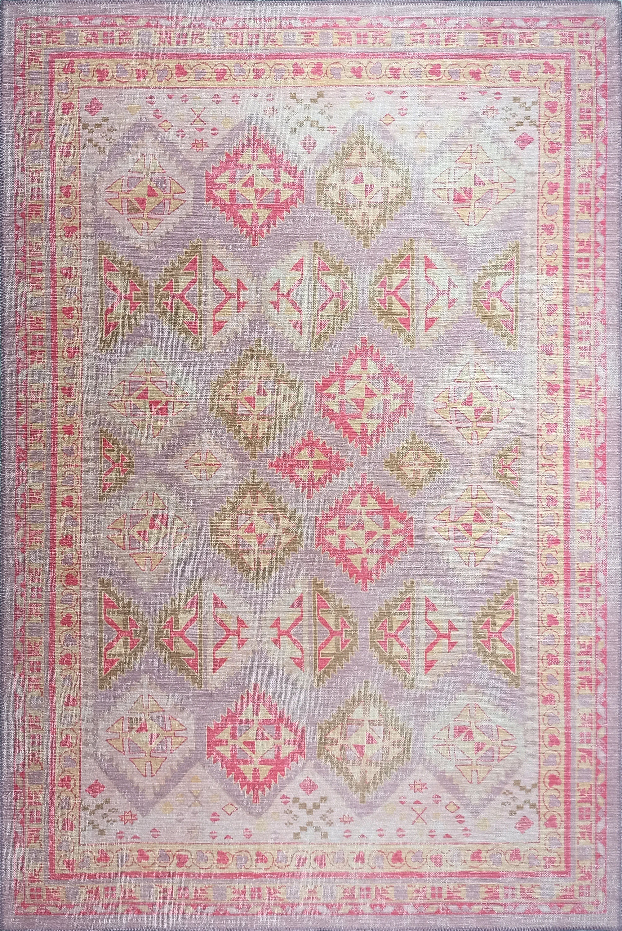 Lilac Purple Pink Herki Vintage Rug-famerugs-2&#39;x3&#39; ft 60x90cm-fame