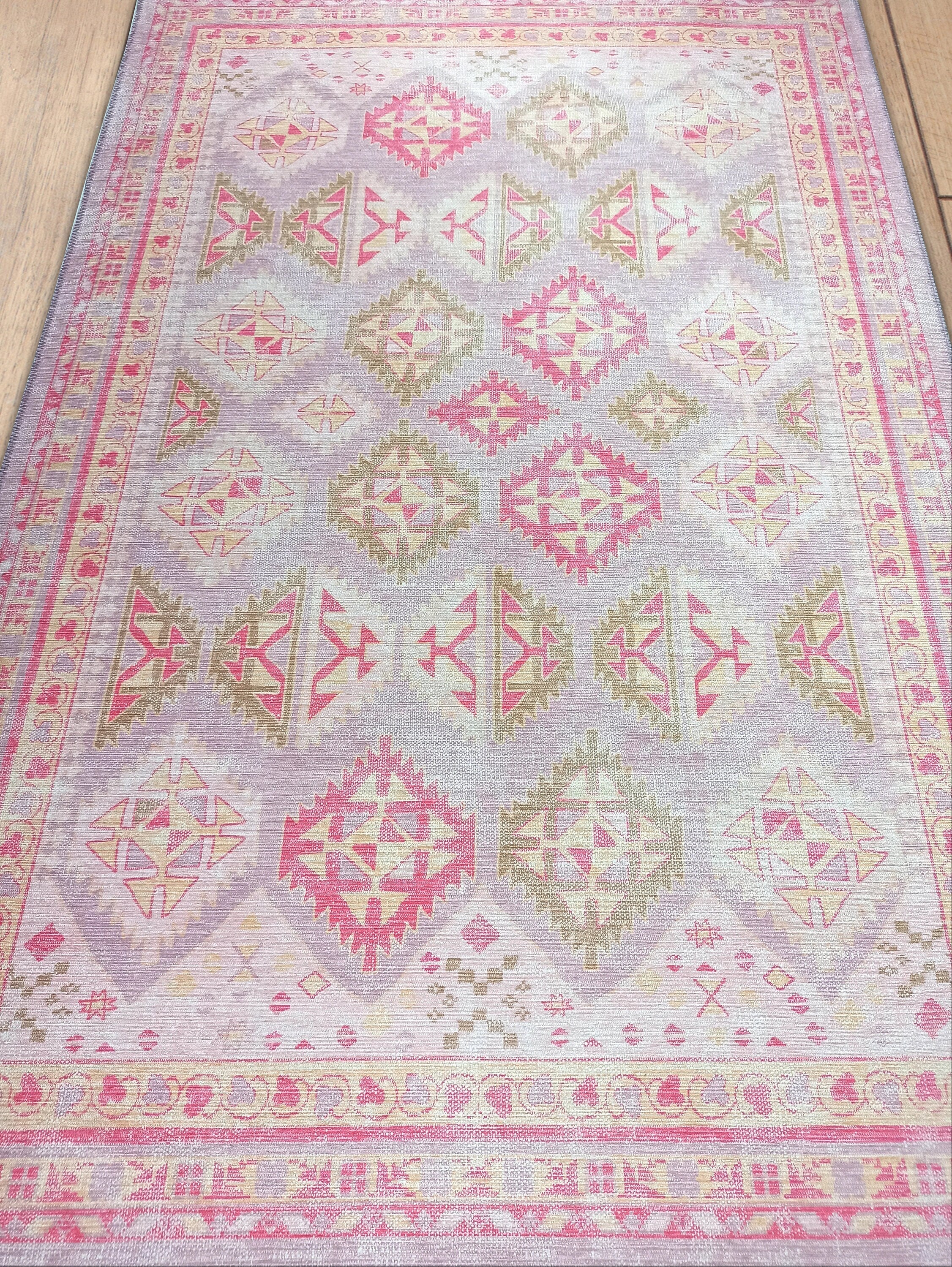 Lilac Purple Pink Herki Vintage Rug-famerugs-2&#39;x3&#39; ft 60x90cm-fame