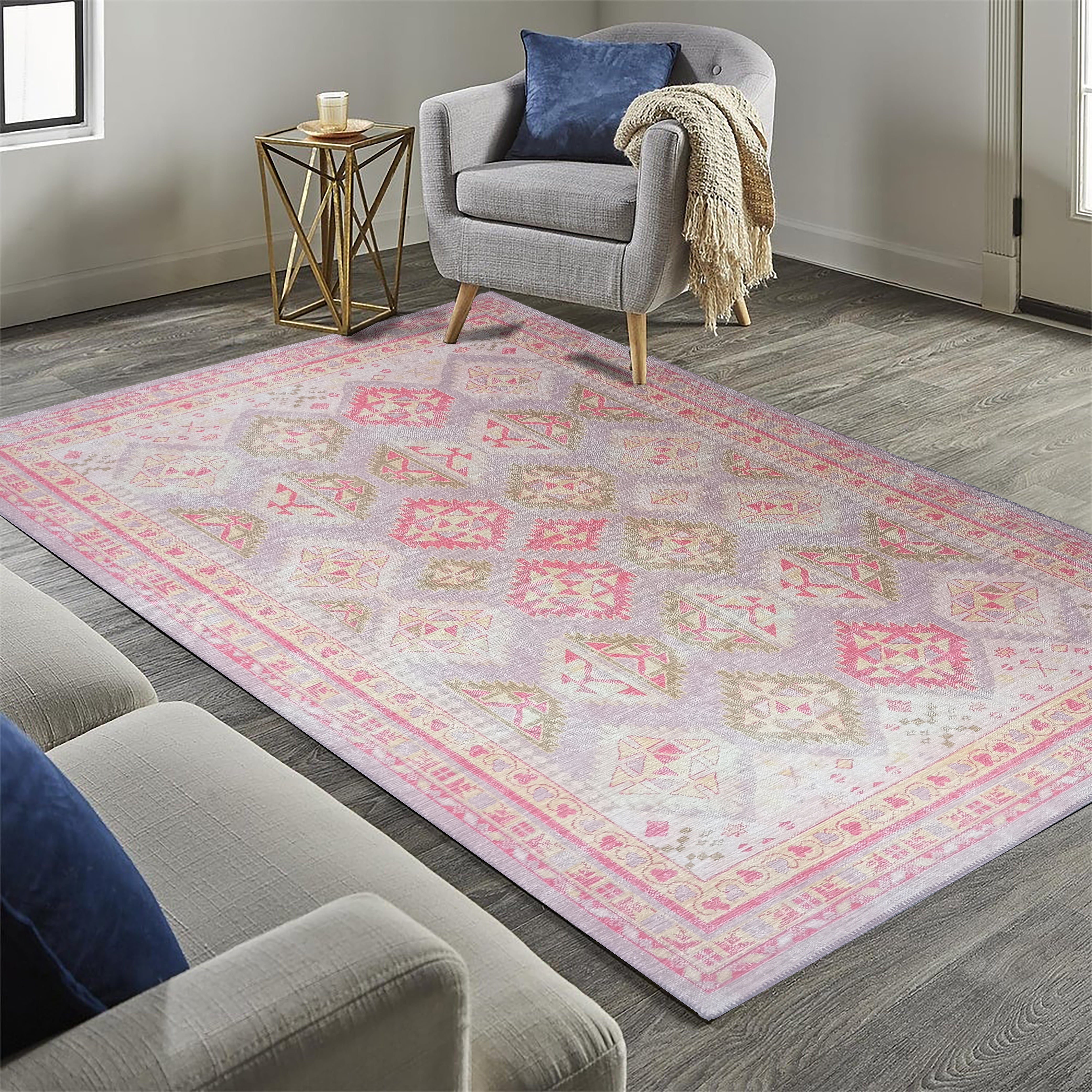 Lilac Purple Pink Herki Vintage Rug-famerugs-2&#39;x3&#39; ft 60x90cm-fame