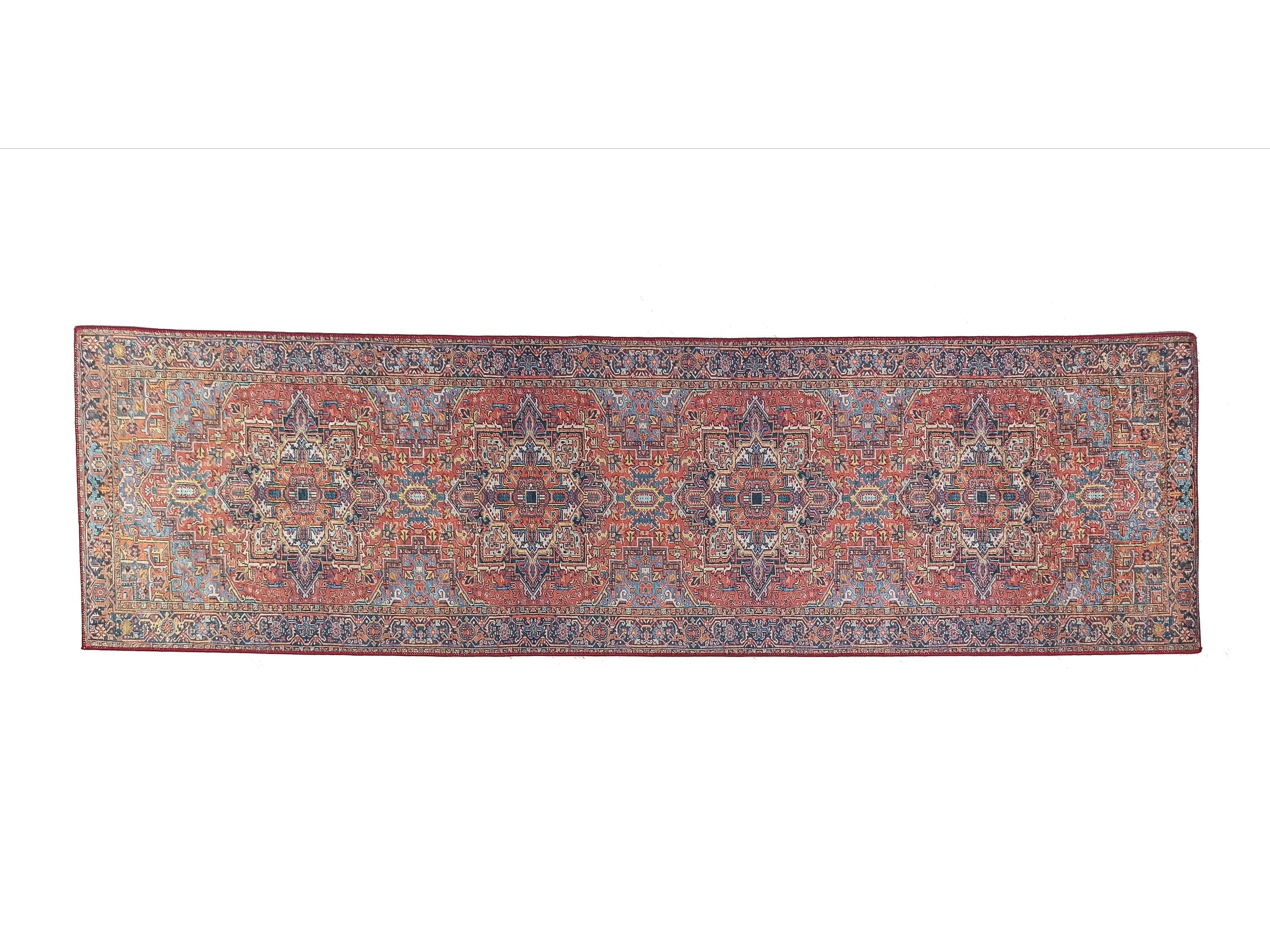 Lorf-Runner Turkish Red Blue Runner Rug-Rugs-Fame Rugs-2'x3'ft 60x90cm-fame