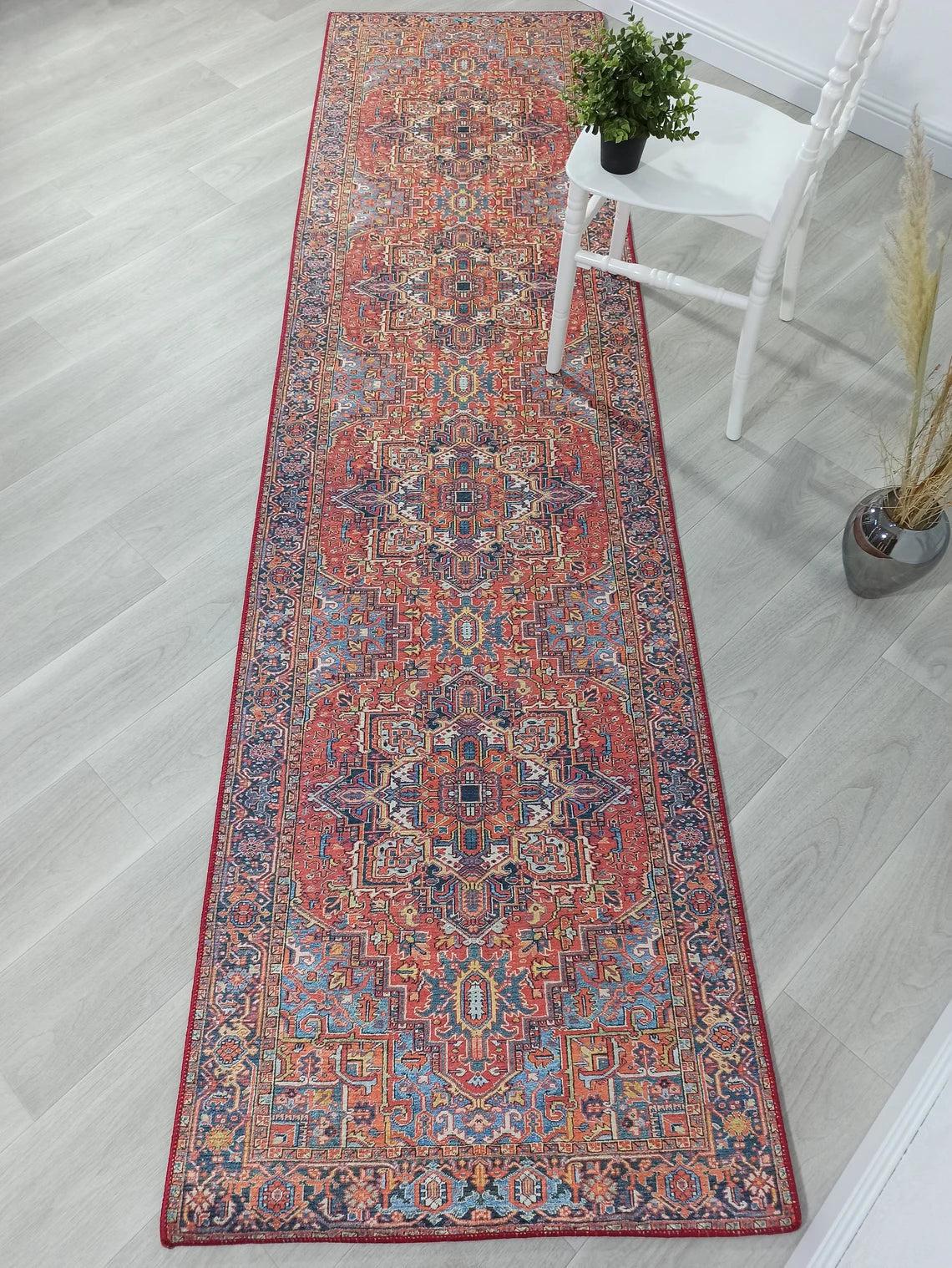 Lorf-Runner Turkish Red Blue Runner Rug-Rugs-Fame Rugs-2'x3'ft 60x90cm-fame