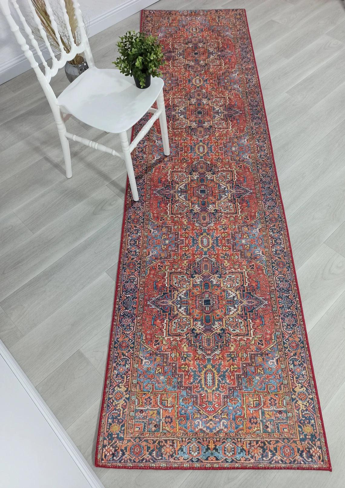 Lorf-Runner Turkish Red Blue Runner Rug-Rugs-Fame Rugs-2'x3'ft 60x90cm-fame