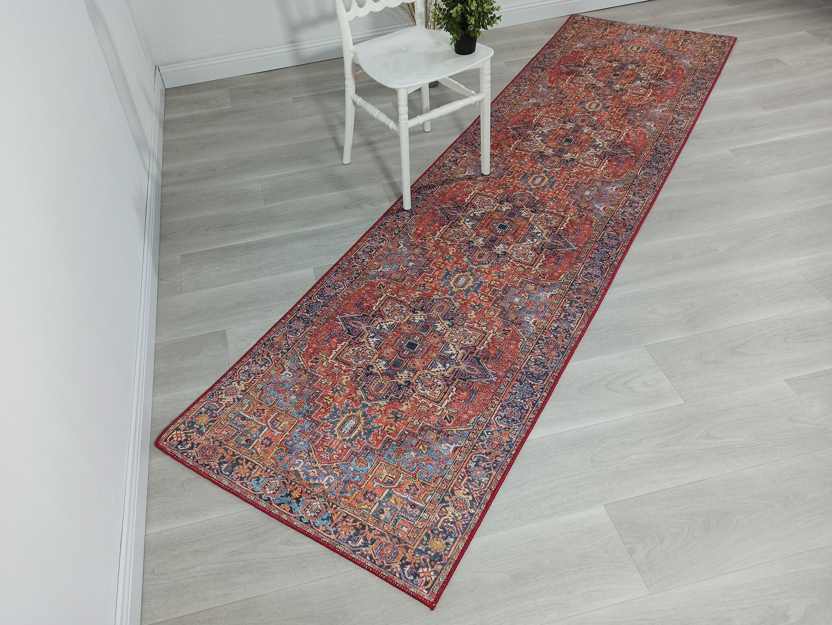 Lorf-Runner Turkish Red Blue Runner Rug-Rugs-Fame Rugs-2'x3'ft 60x90cm-fame