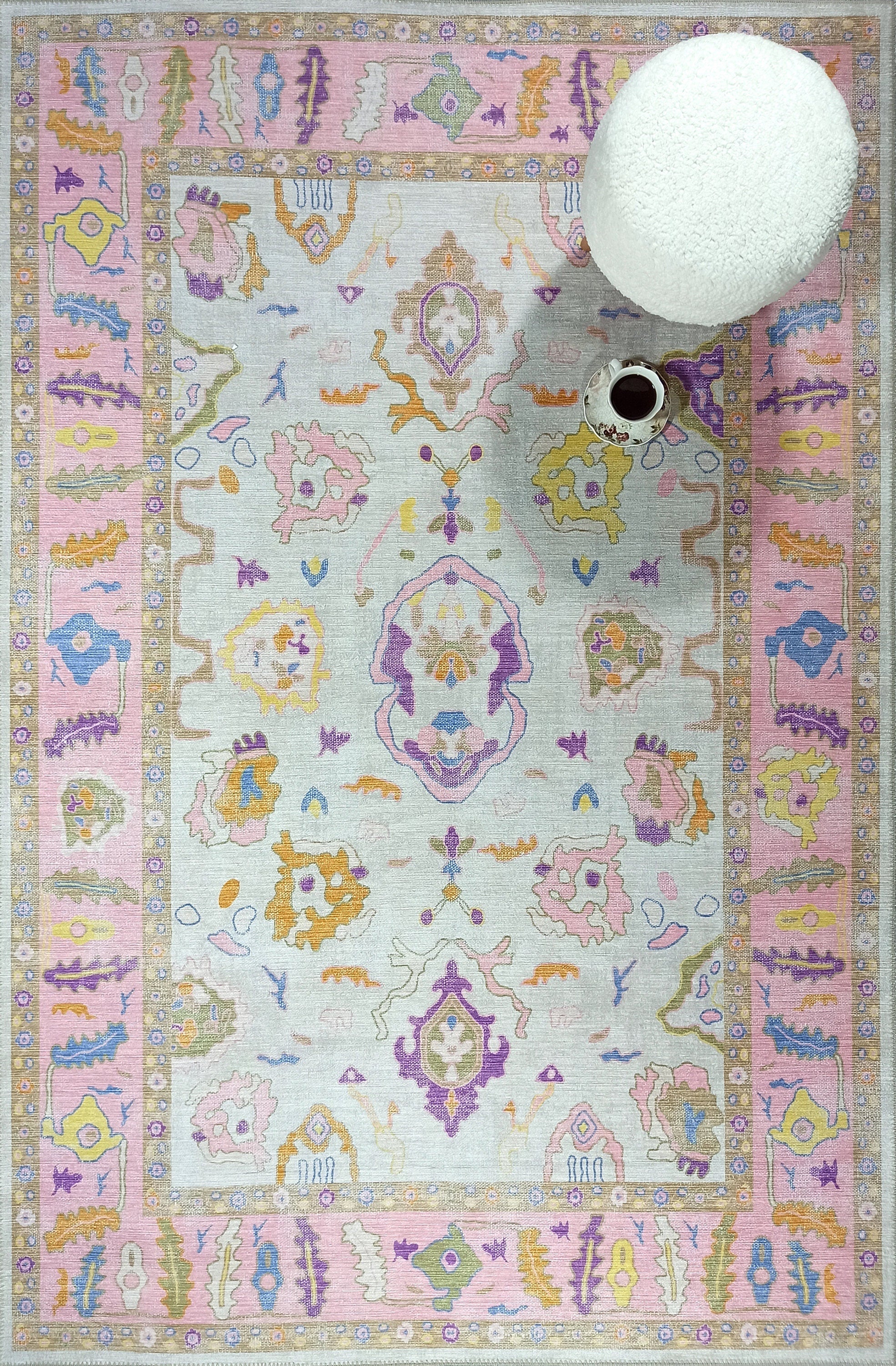 Luella Pastel Pink Cream Modern Oushak Rug-famerugs-2&#39;x3&#39; ft 60x90cm-fame