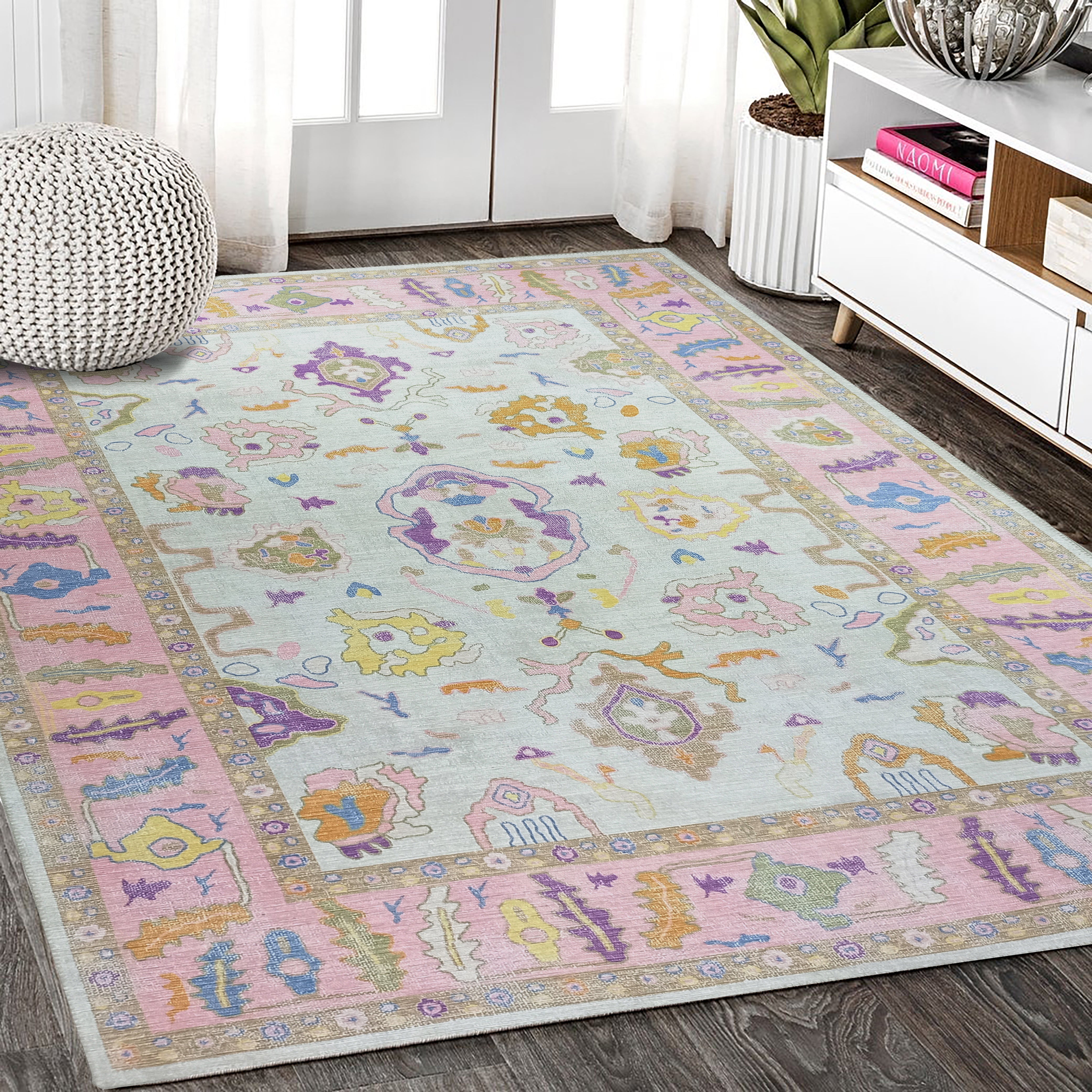 Luella Pastel Pink Cream Modern Oushak Rug-famerugs-2&#39;x3&#39; ft 60x90cm-fame