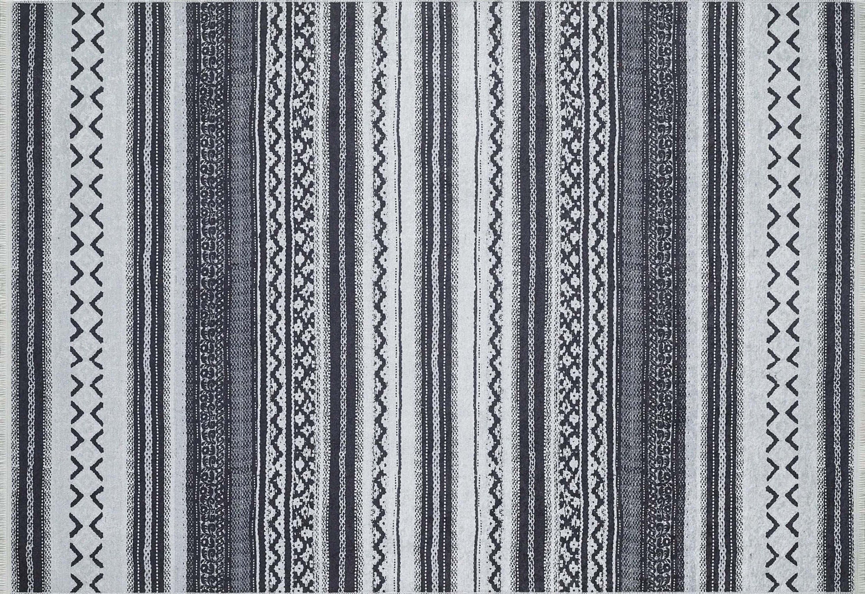 Lunda White Black Striped Rug-Fame Rugs-2'x3'ft 60x90cm-fame