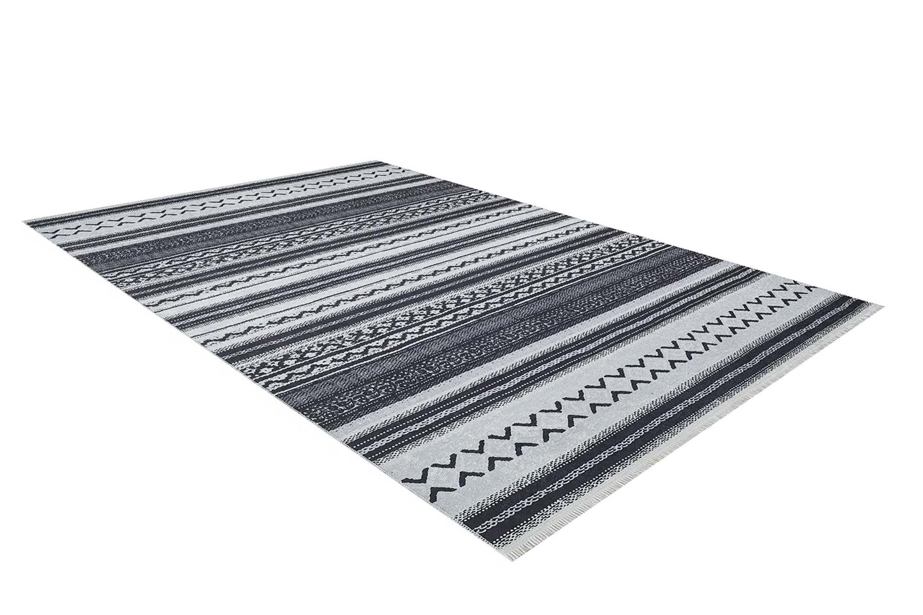 Lunda White Black Striped Rug-Fame Rugs-2'x3'ft 60x90cm-fame