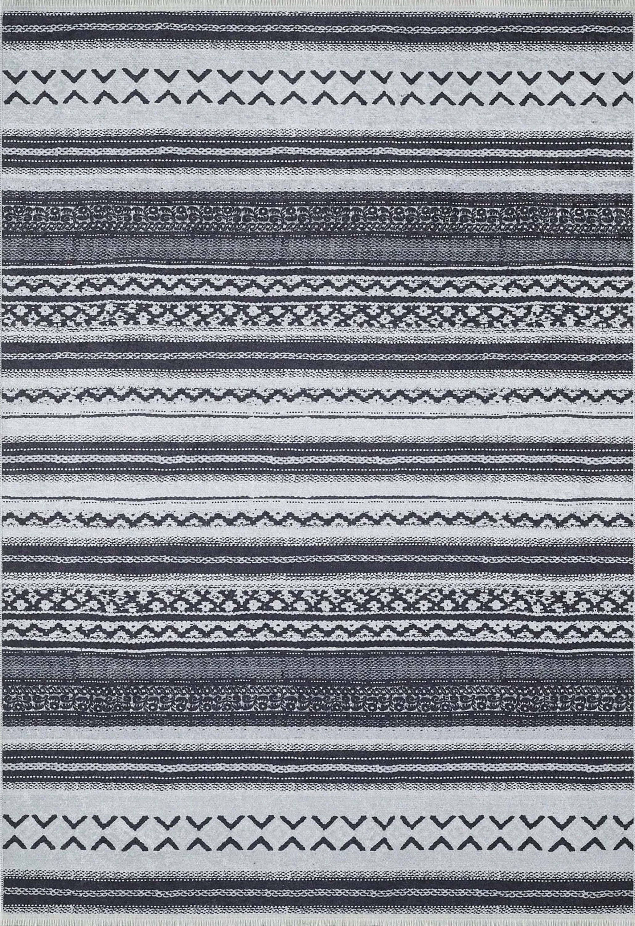 Lunda White Black Striped Rug-Fame Rugs-2'x3'ft 60x90cm-fame