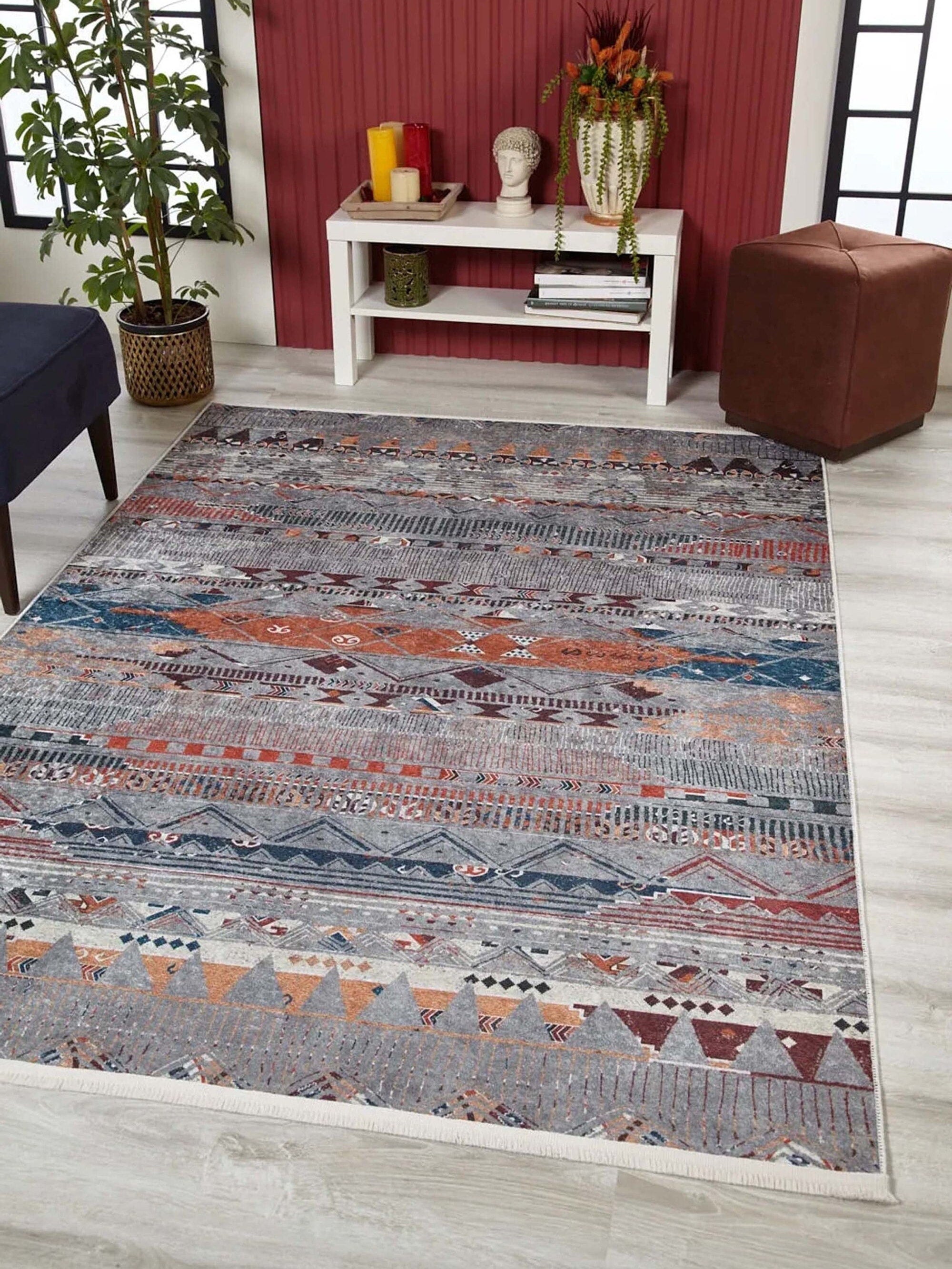 Lupa Turkish Kilim Gray Rug-Fame Rugs-2'x3'ft 60x90cm-Desing 1-fame