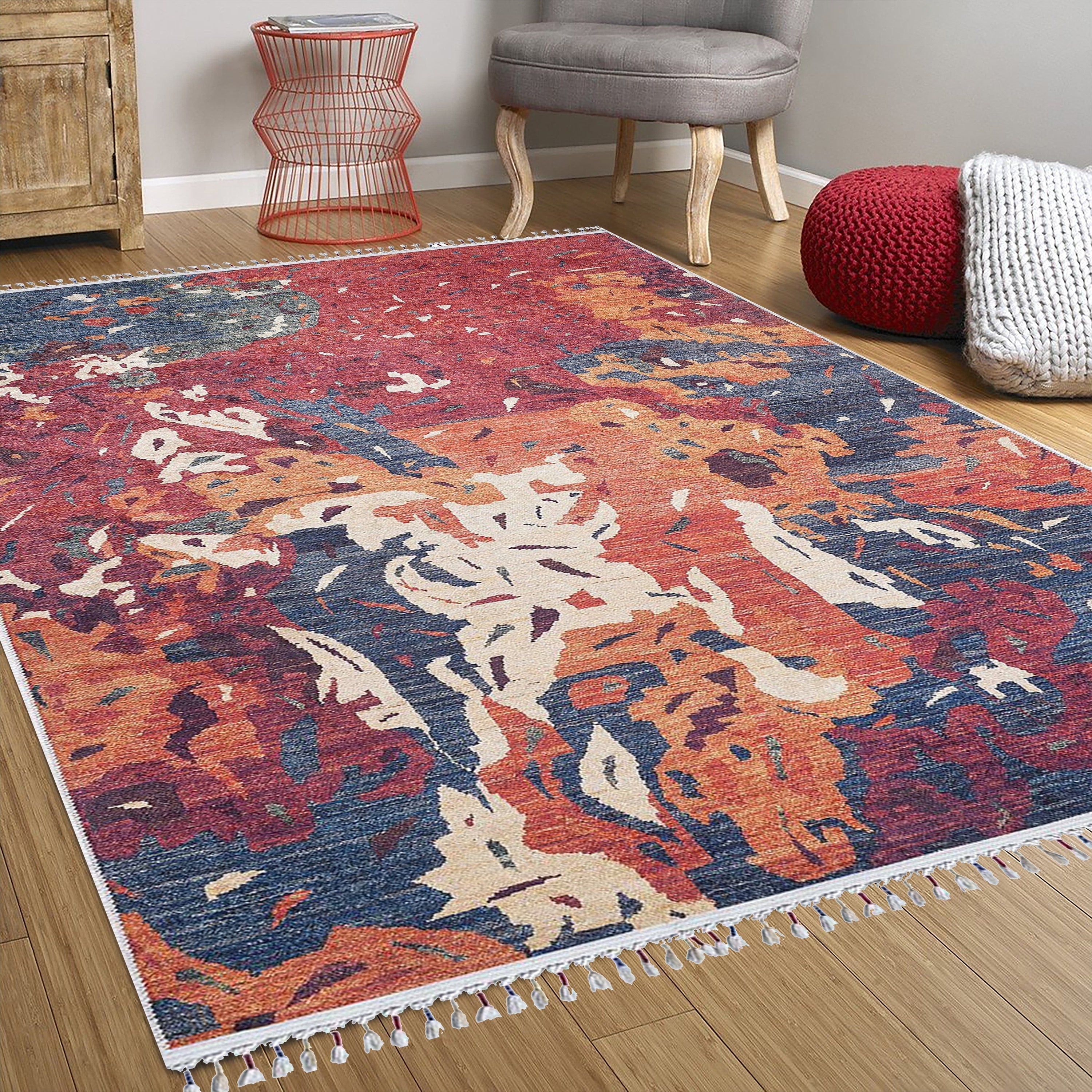 Luxa Modern Red Beige Blue Orange Rug-Fame Rugs-2'x3'ft 60x90cm-fame