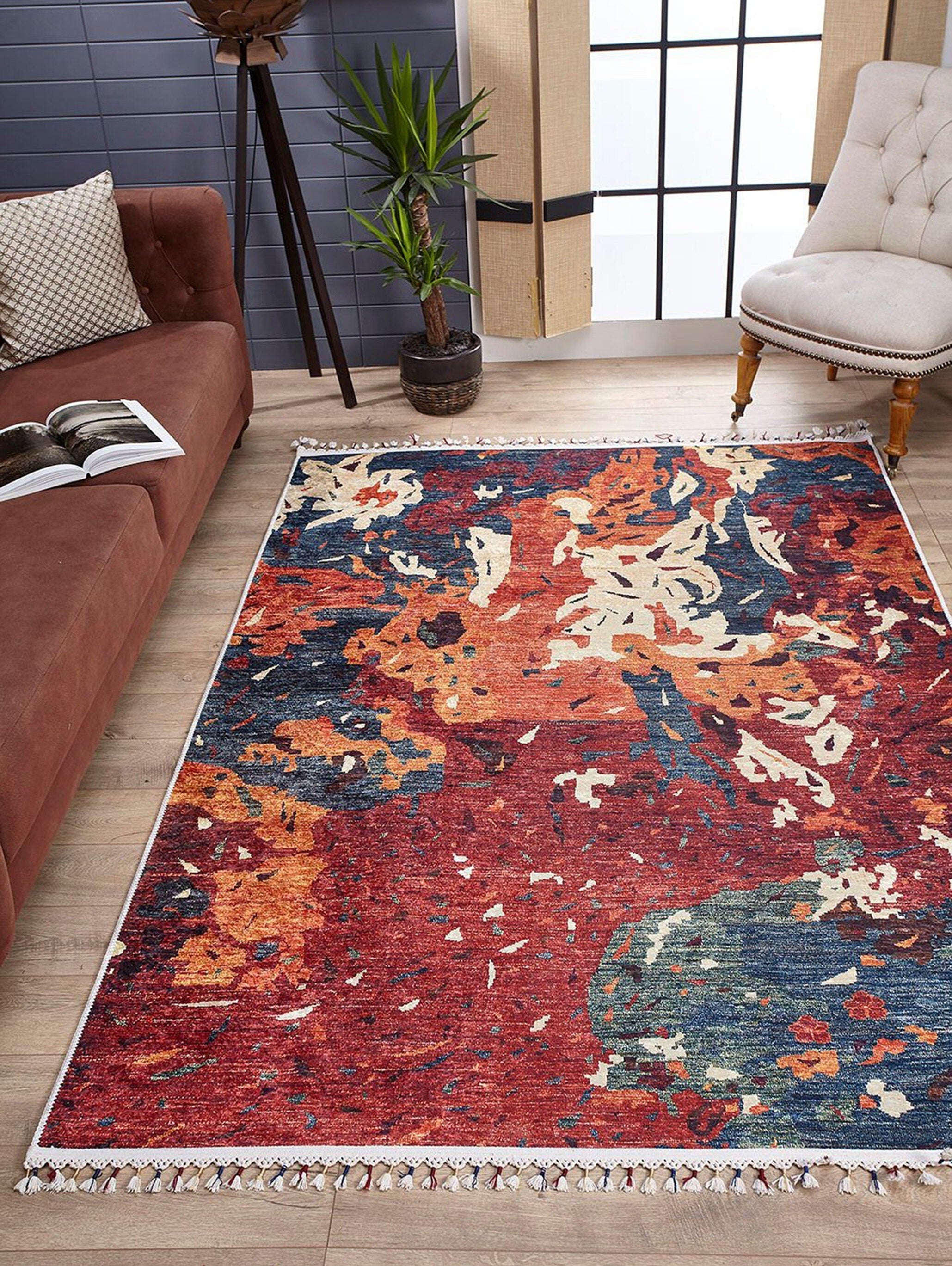 Luxa Modern Red Beige Blue Orange Rug-Fame Rugs-2'x3'ft 60x90cm-fame