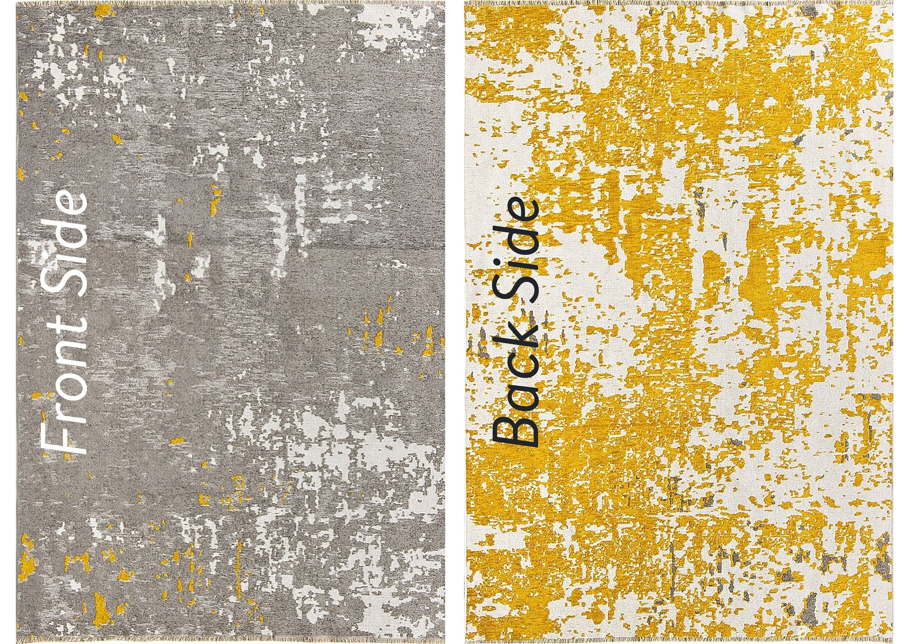 Maka Runner Abstract Kilim Gray Yellow Runner-Rugs-Fame Rugs-2'6"x4'9" 80x150cm-fame