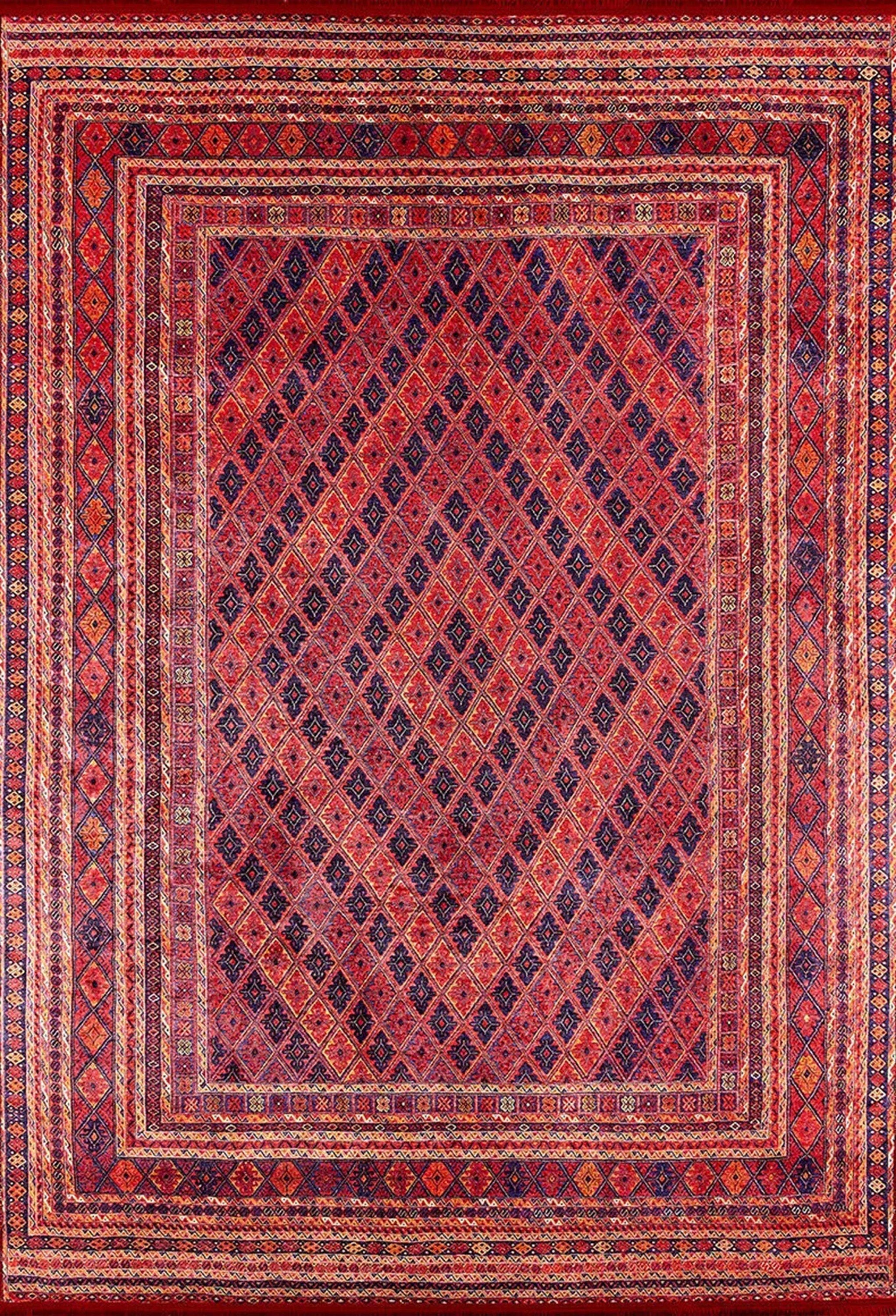 Manda Rug Turkish Kilim Terracotta and Navy Blue Rug-Fame Rugs-2'x3'ft 60x90cm-fame