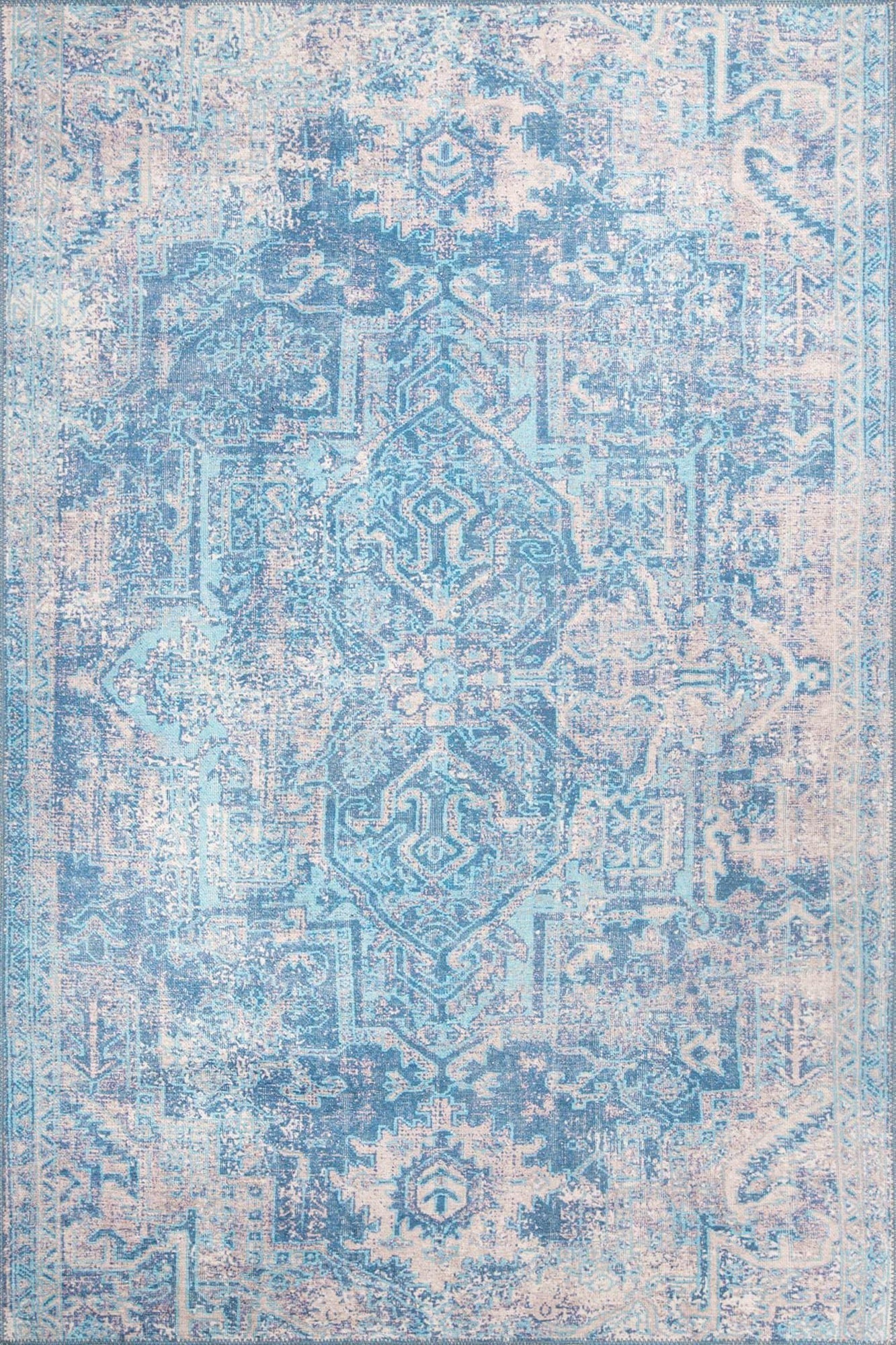 Mavera Blue & Faded Turquoise Persian Rug-Rugs-Fame Rugs-2'x3' ft 60x90 cm-fame