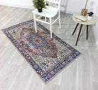 Mero Rug Persian Medallion Distressed Navy Blue Brown Rug-Rugs-Fame Rugs-2'x3' ft 60x90 cm-fame