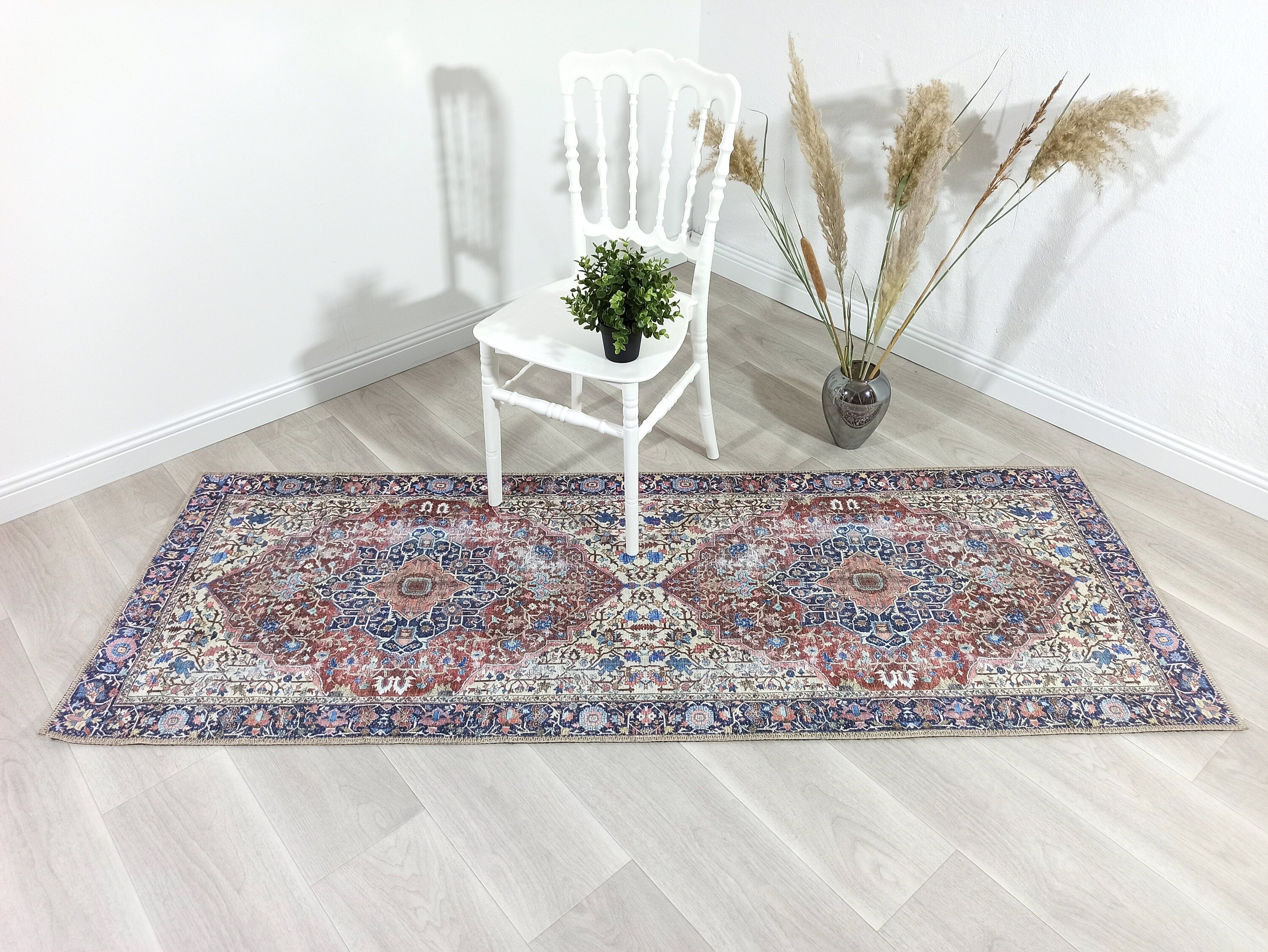 Mero Rug Persian Medallion Distressed Navy Blue Brown Rug-Rugs-Fame Rugs-2'x3' ft 60x90 cm-fame