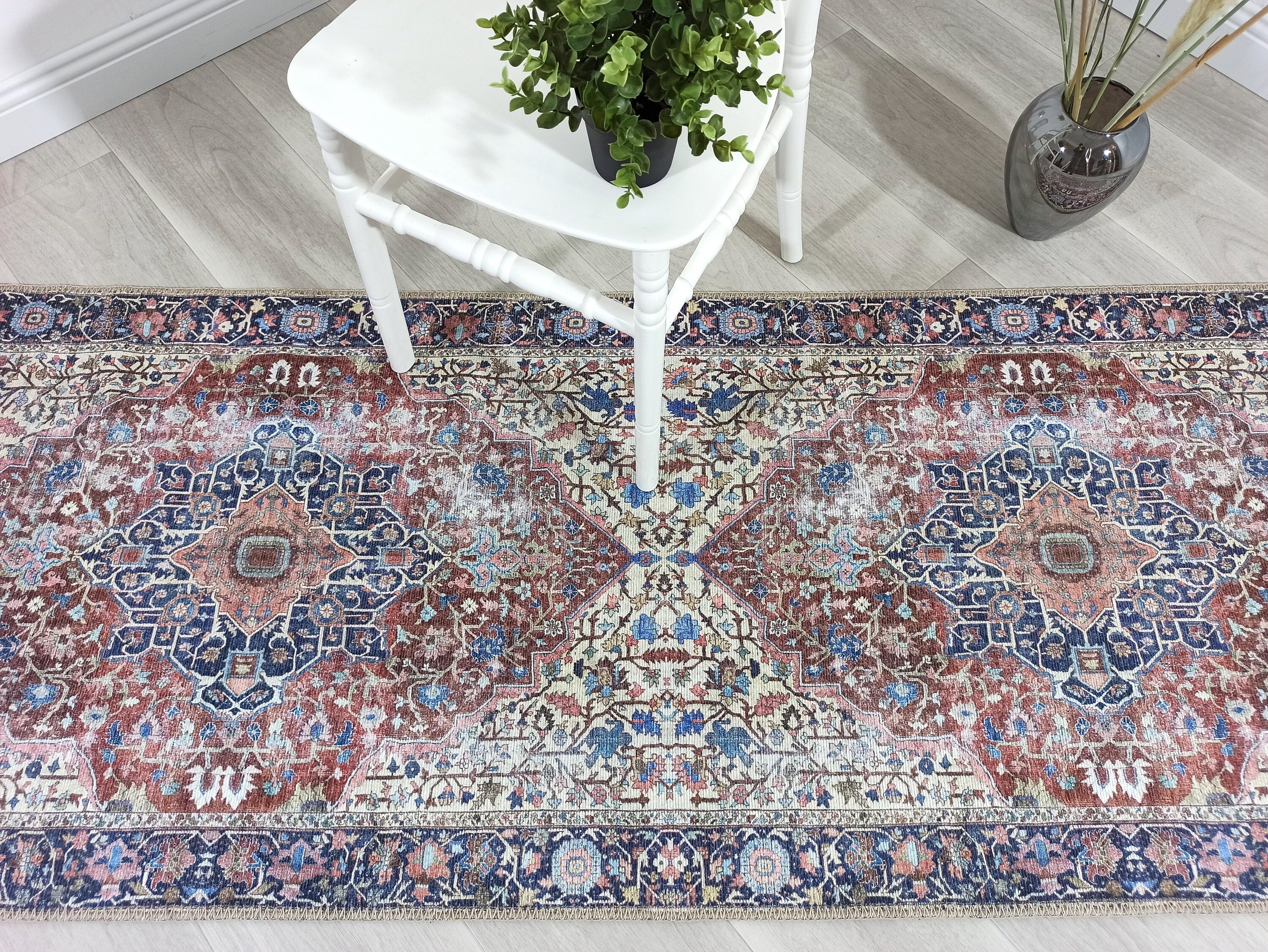 Mero Rug Persian Medallion Distressed Navy Blue Brown Rug-Rugs-Fame Rugs-2'x3' ft 60x90 cm-fame