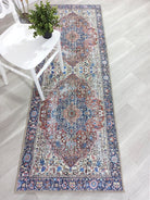 Mero Rug Persian Medallion Distressed Navy Blue Brown Rug-Rugs-Fame Rugs-2'x3' ft 60x90 cm-fame