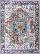 Mero Rug Persian Medallion Distressed Navy Blue Brown Rug-Rugs-Fame Rugs-2'x3' ft 60x90 cm-fame