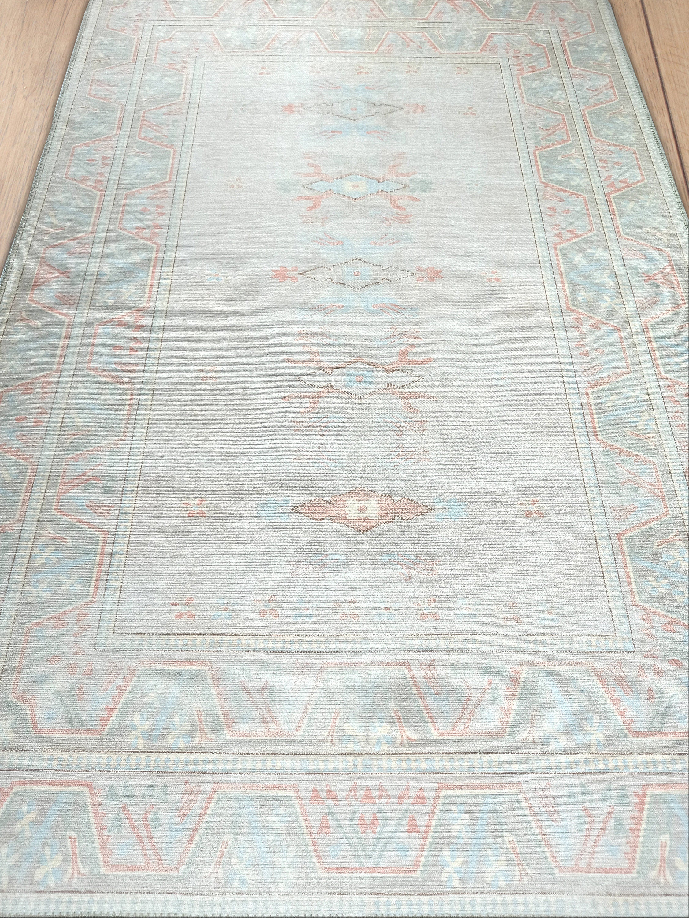 Milas Muted Baby Blue & Pale Blush Turkish Rug-famerugs-2&#39;x3&#39; ft 60x90cm-fame