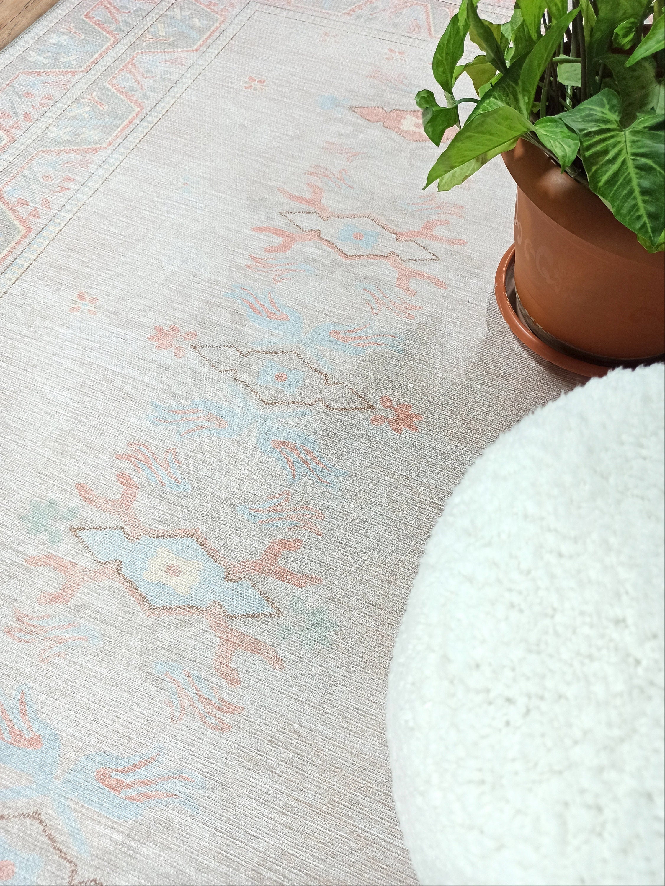 Milas Muted Baby Blue & Pale Blush Turkish Rug-famerugs-2&#39;x3&#39; ft 60x90cm-fame