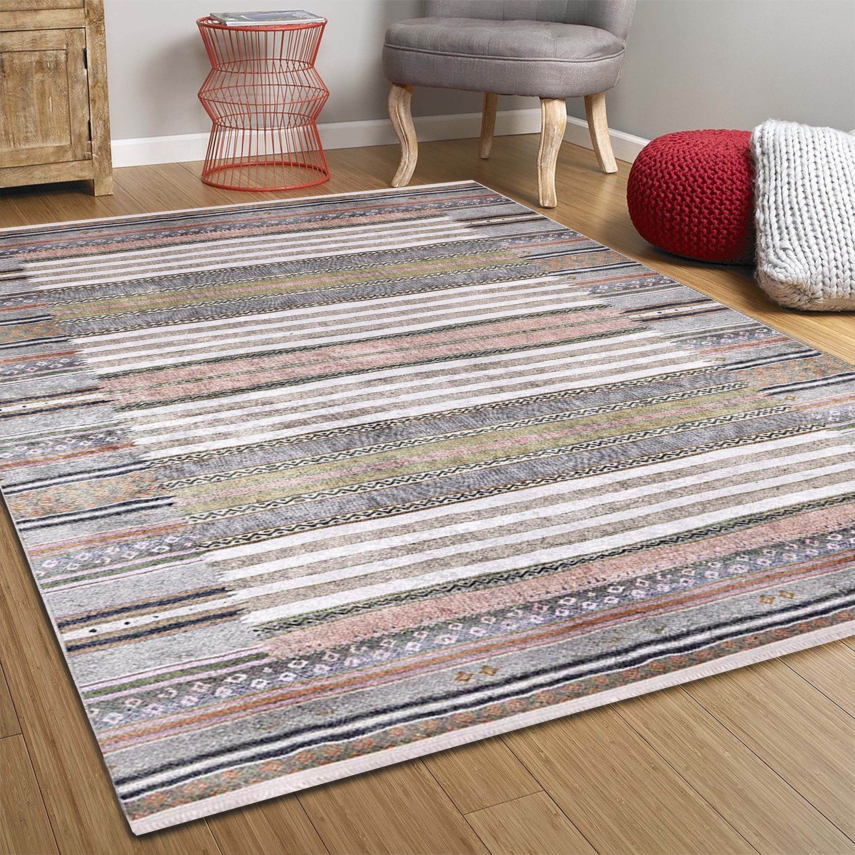 Mima Turkish Kilim Colorful stripped Rug-Fame Rugs-2'x3'ft 60x90cm-fame