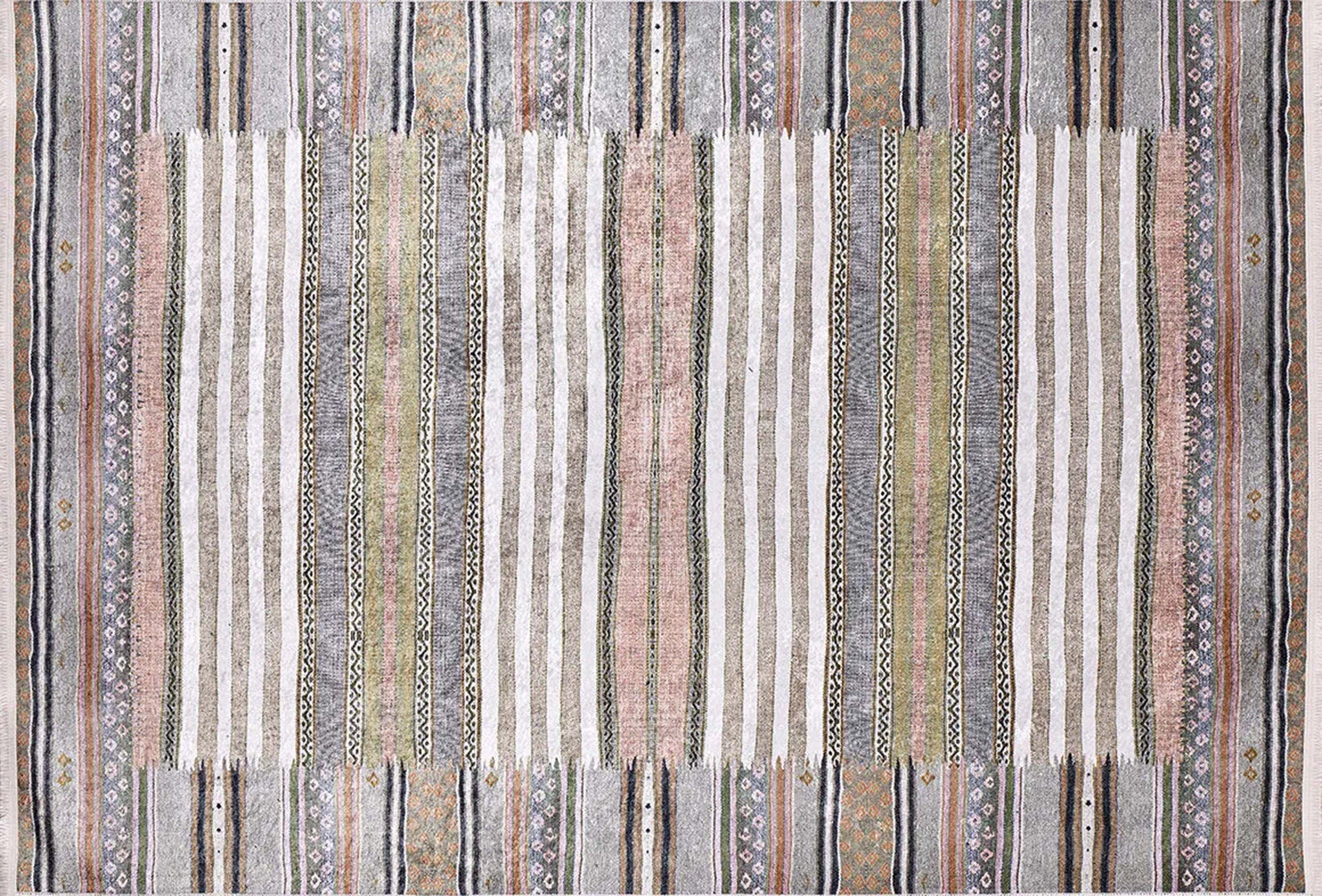 Mima Turkish Kilim Colorful stripped Rug-Fame Rugs-2'x3'ft 60x90cm-fame