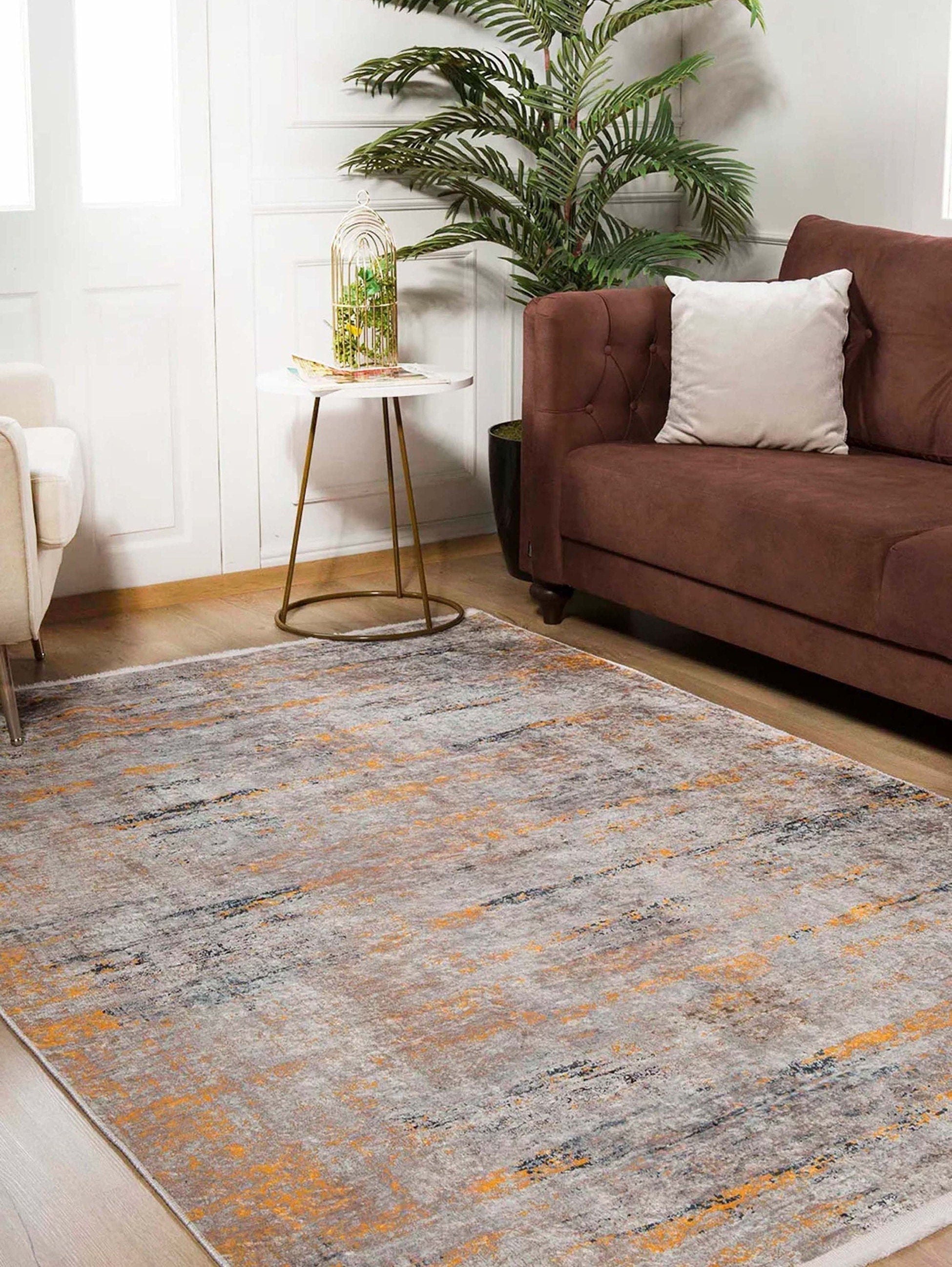 Mira Abstract Orange Beige Modern Rug-Fame Rugs-2'x3'ft 60x90cm-fame