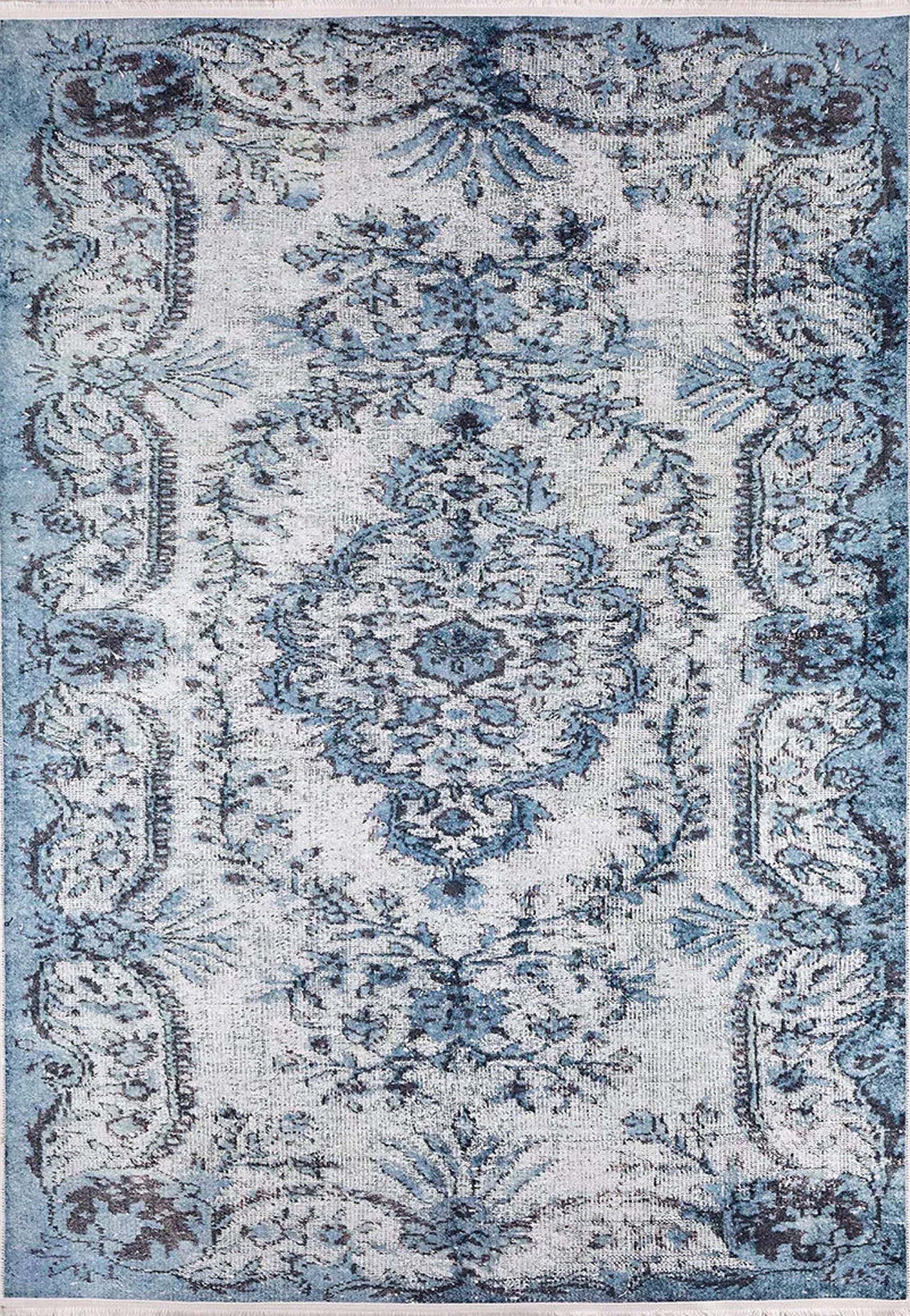 Mona Distressed Turkish Blue Rug-Fame Rugs-2'x3'ft 60x90cm-fame