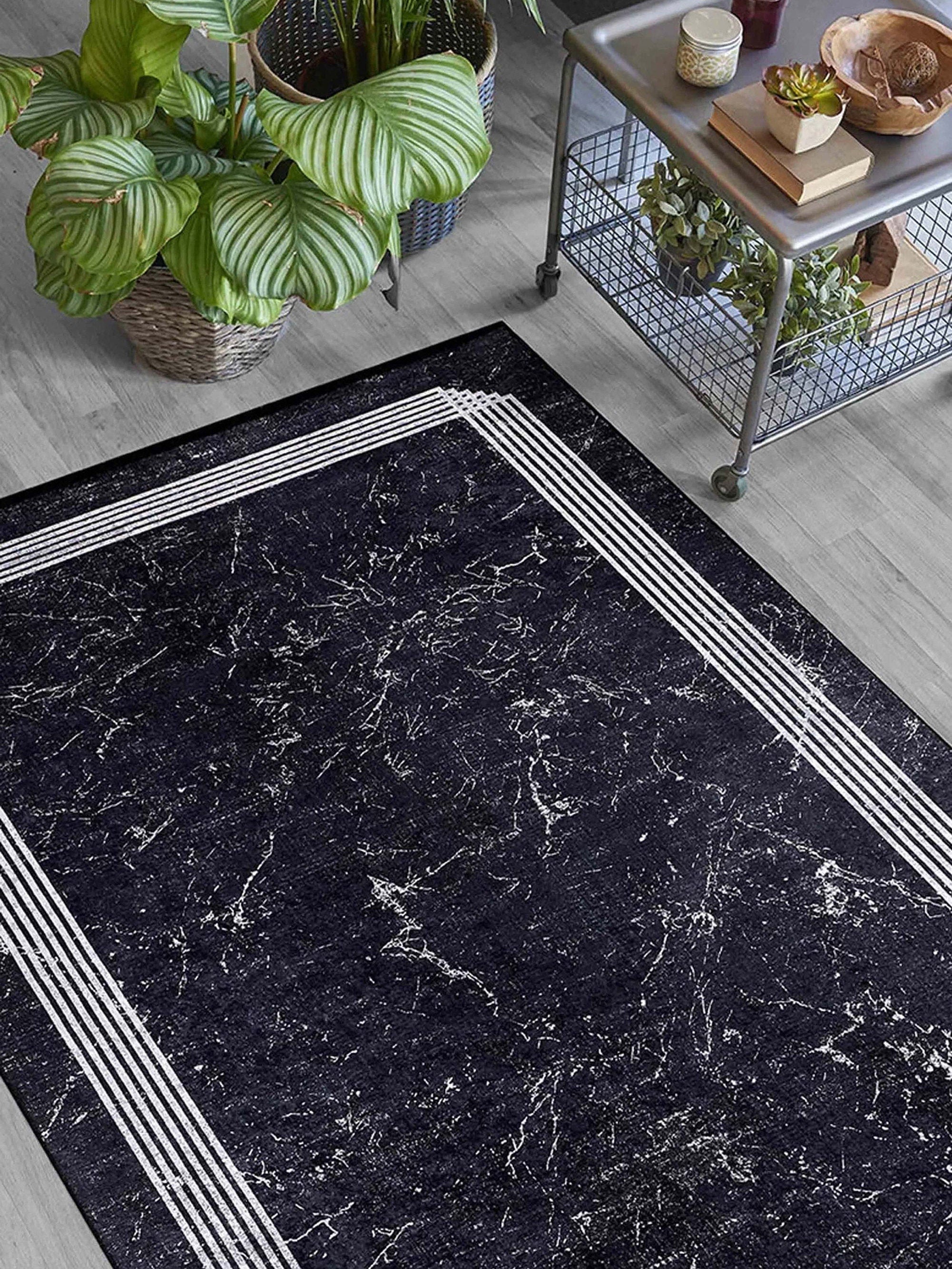 Mora Turkish Modern Marble Black Rug-Fame Rugs-2'x3'ft 60x90cm-fame