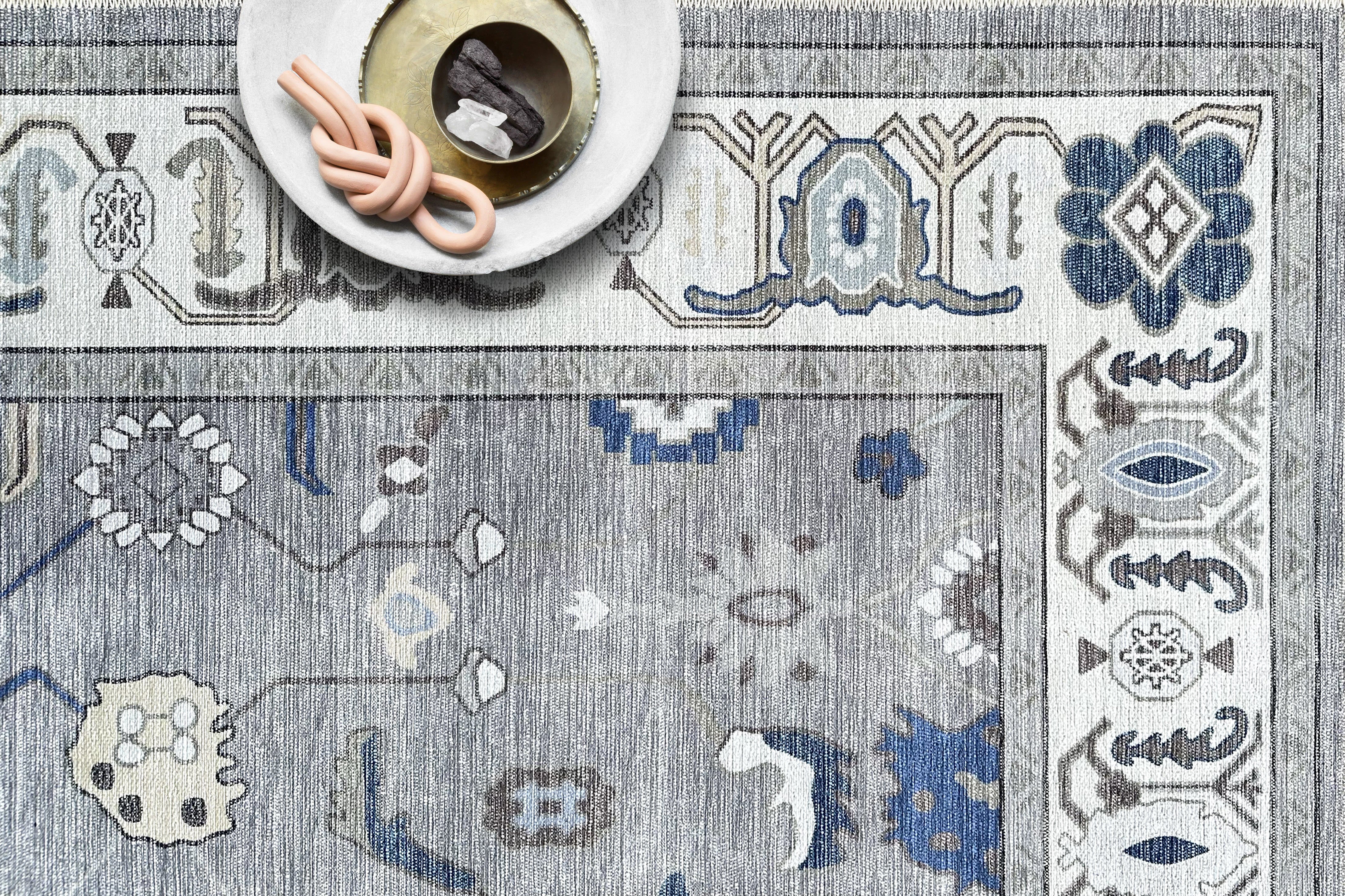 Naila Dark Gray Navy Blue Modern Oushak Rug-Area Rugs-famerugs-2'x3' ft 60x90cm-fame