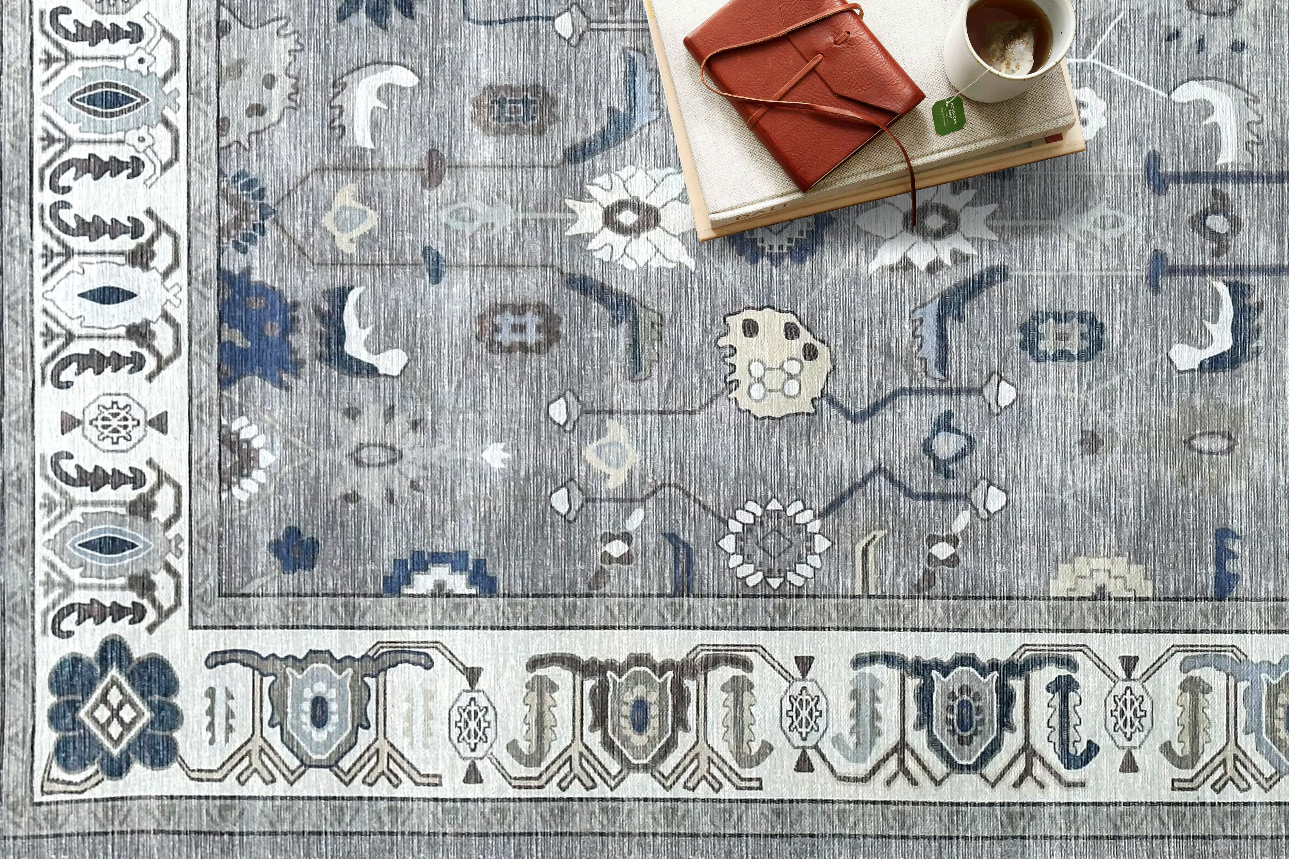 Naila Dark Gray Navy Blue Modern Oushak Rug-Area Rugs-famerugs-2'x3' ft 60x90cm-fame