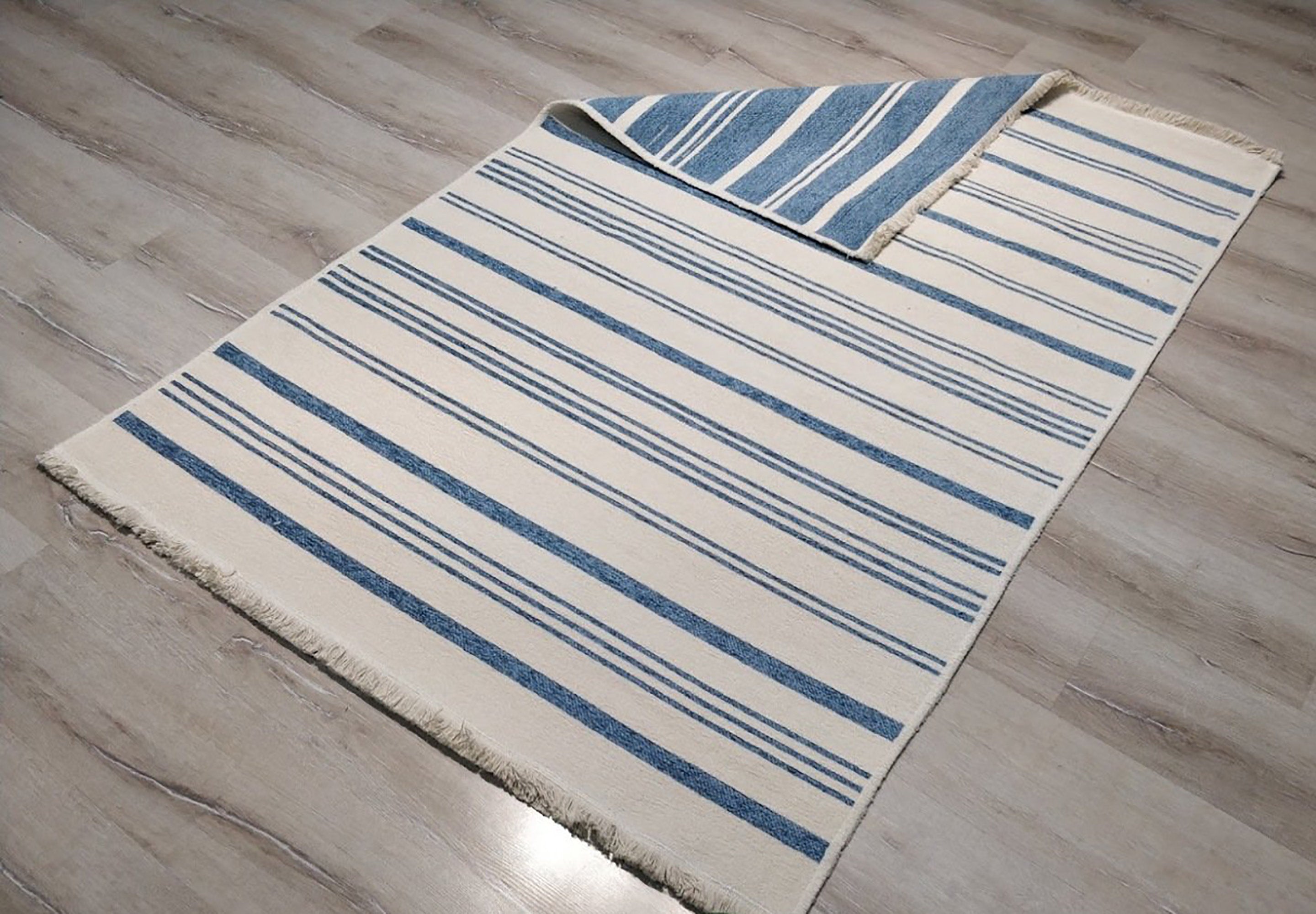 Nama Reversible Kilim Pastel Blue Neutral White Rug-Rugs-Fame Rugs-2'6"x4'9" 80x150cm-fame