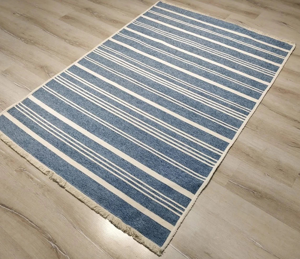 Nama Reversible Kilim Pastel Blue Neutral White Rug-Rugs-Fame Rugs-2'6"x4'9" 80x150cm-fame